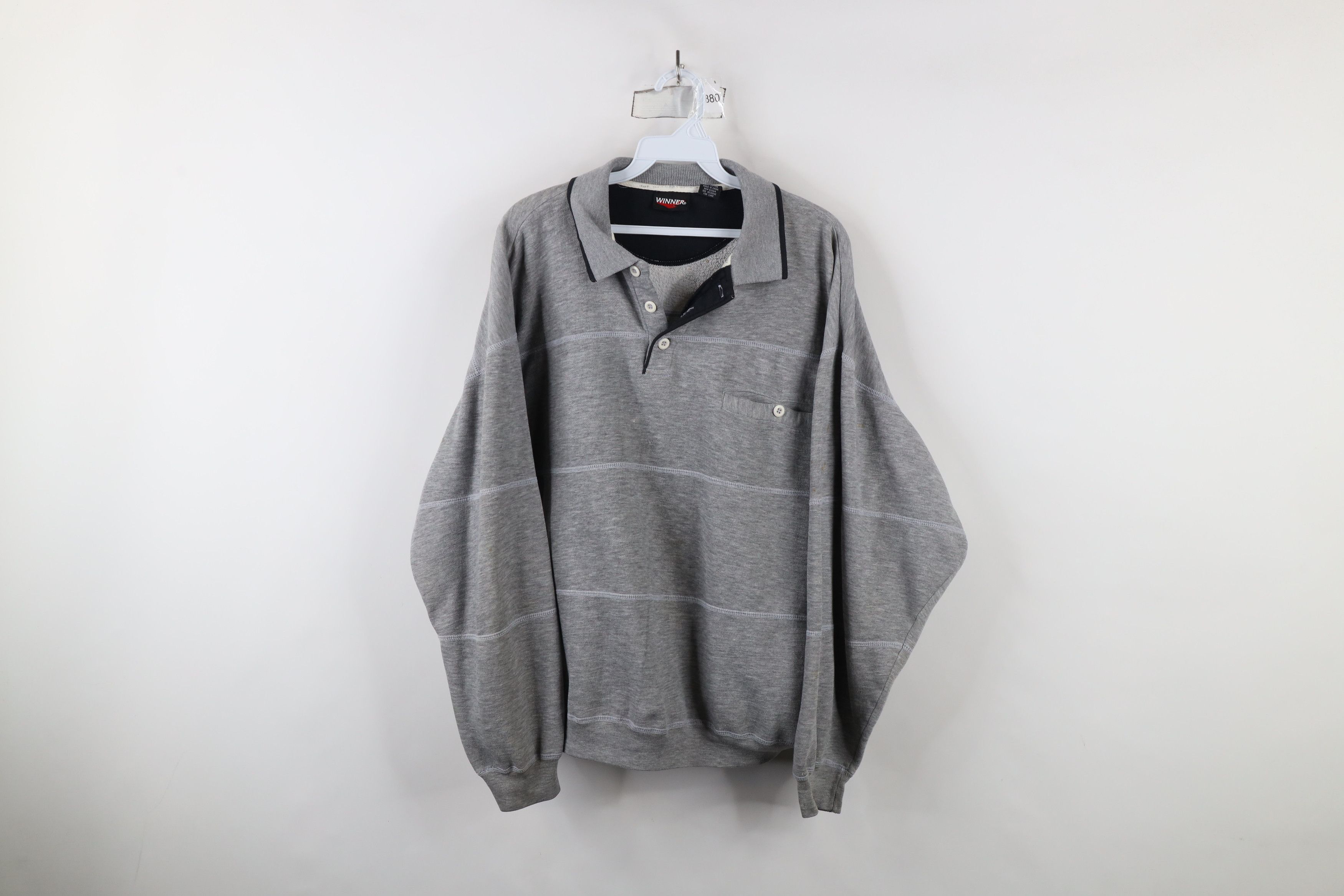 Vintage Vintage 90s Streetwear Striped Collared Pullover Sweatshirt Size US L / EU 52-54 / 3 - 1 Thumbnail