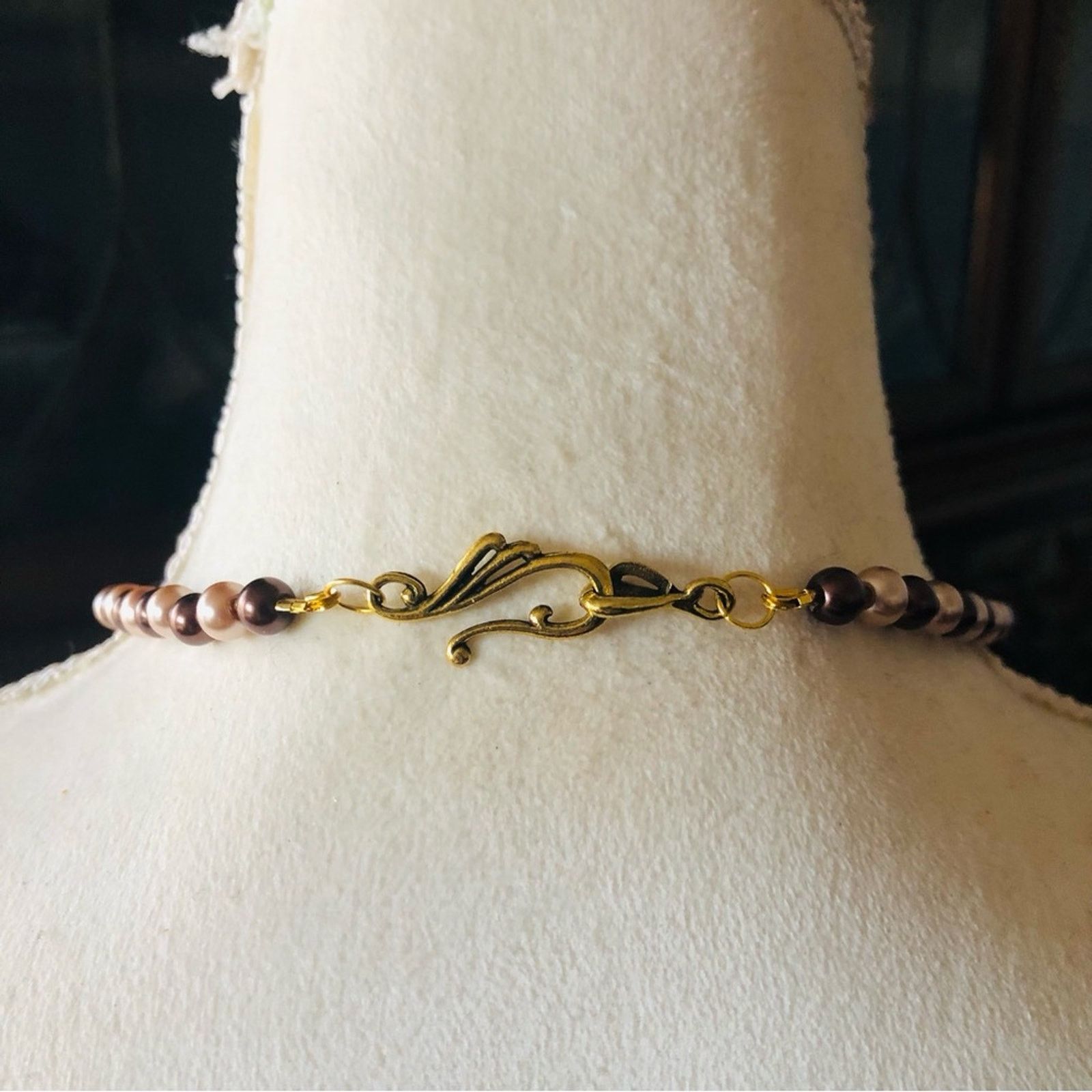 Handmade Handcrafted repurpose brown & tan dangle Pearl necklace Size ONE SIZE - 7 Thumbnail