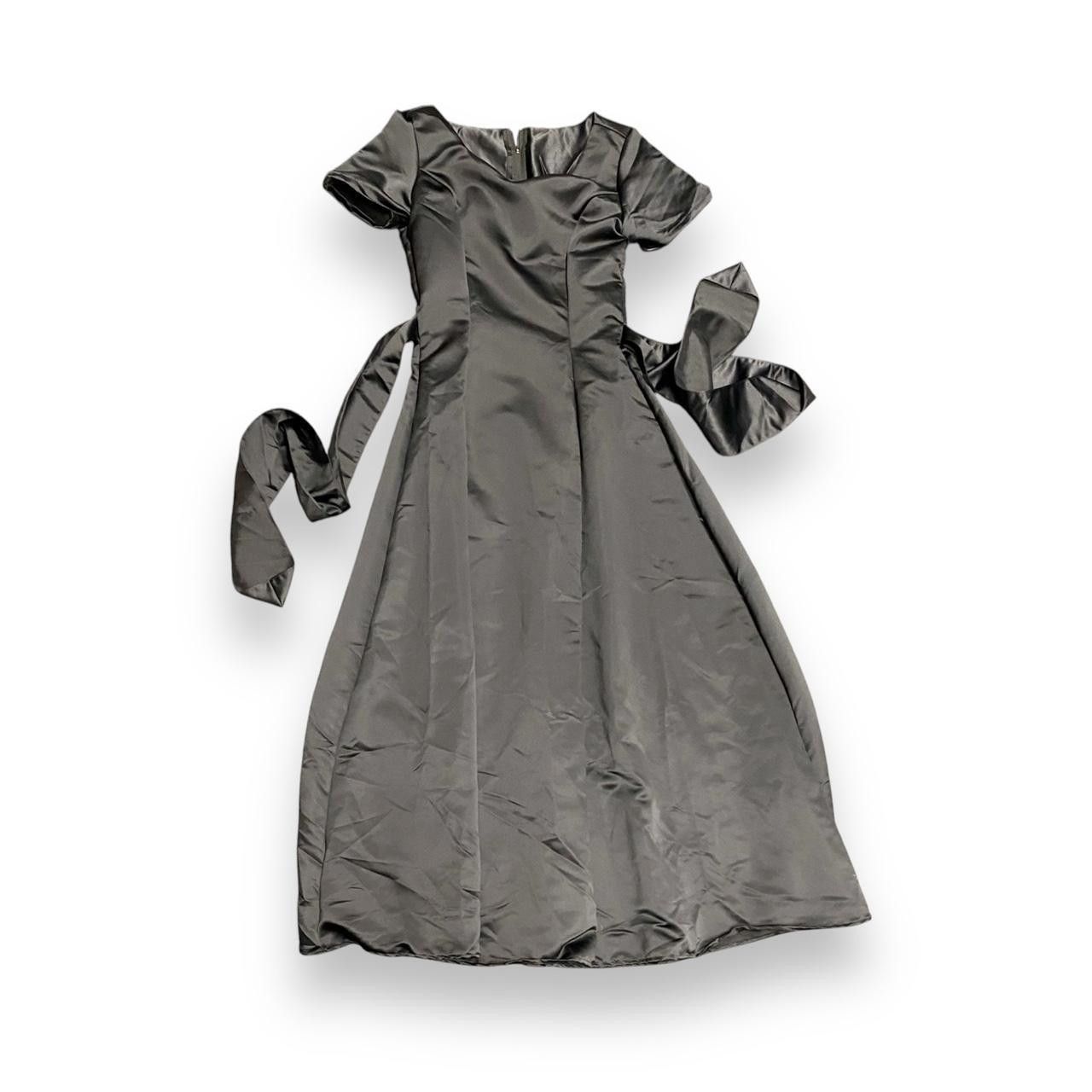Designer Black Satin Princess Gown Size L / US 10 / IT 46 - 1 Thumbnail