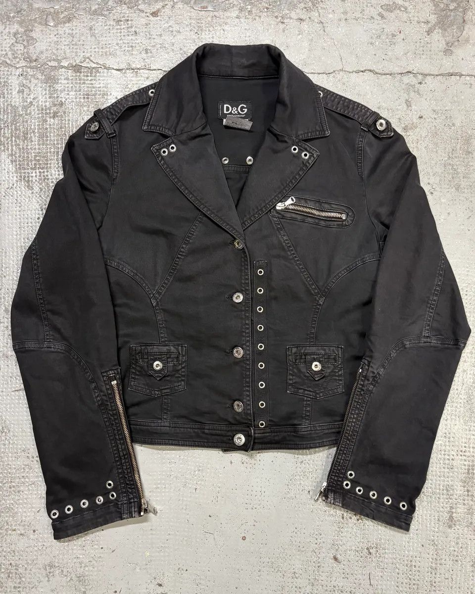 Dolce & Gabbana SS2004 Dolce & Gabbana Black Eyelet Perfecto Jacket Size M / US 6-8 / IT 42-44 - 1 Thumbnail