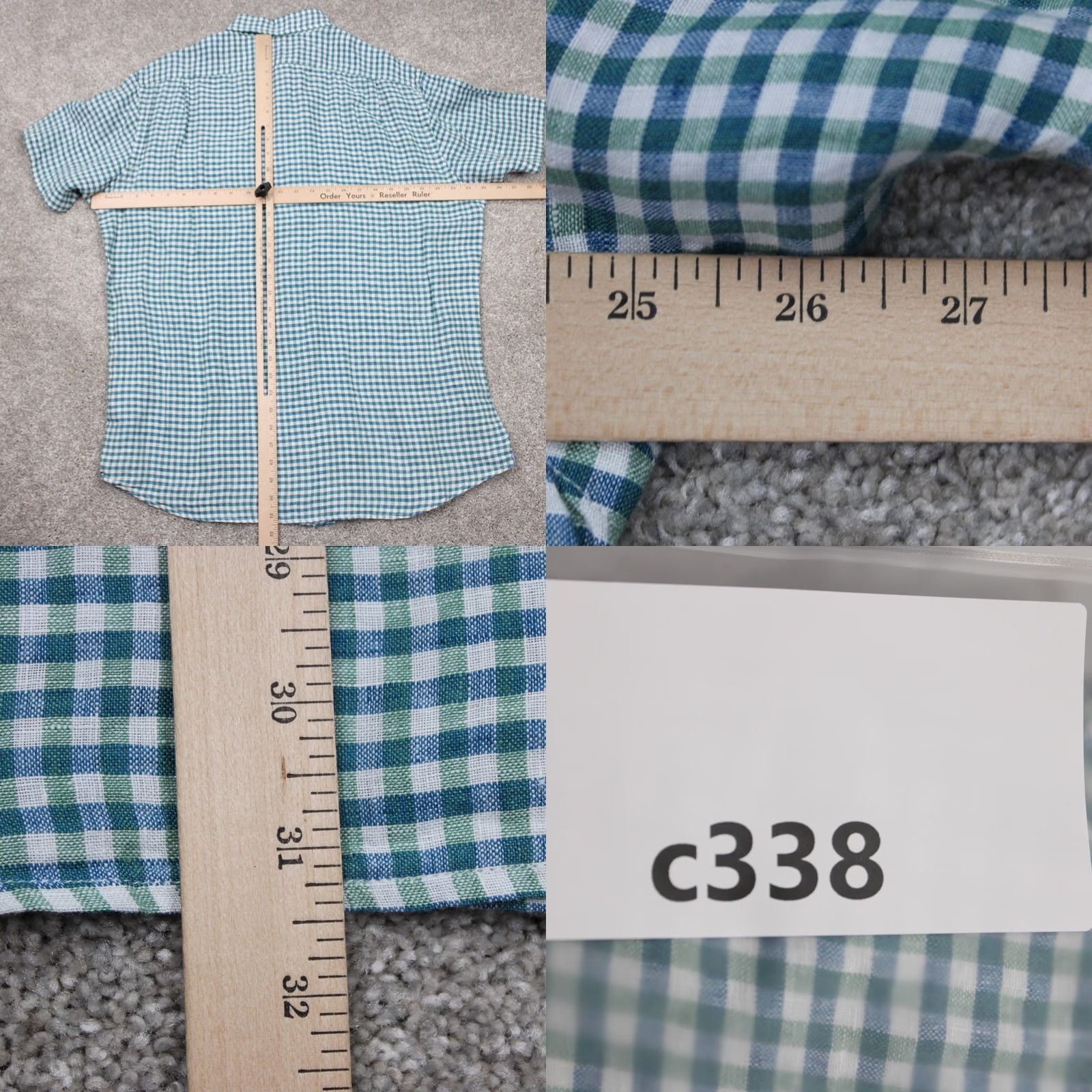 Cremieux Cremieux Long Sleeve Button-Down Shirt Mens Large Green/White Slim Fit Linen Cotton Check NWT S/S Button-Up Shirt Size US L / EU 52-54 / 3 - 9 Thumbnail