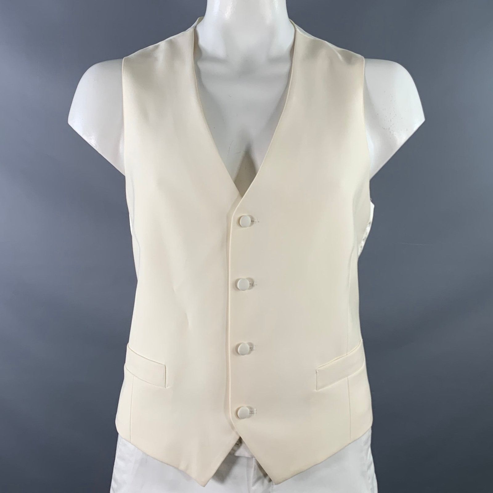 Vintage Size 46 Cream Wool Single Breasted Two Pockets Formal Vest Size 46R - 1 Thumbnail