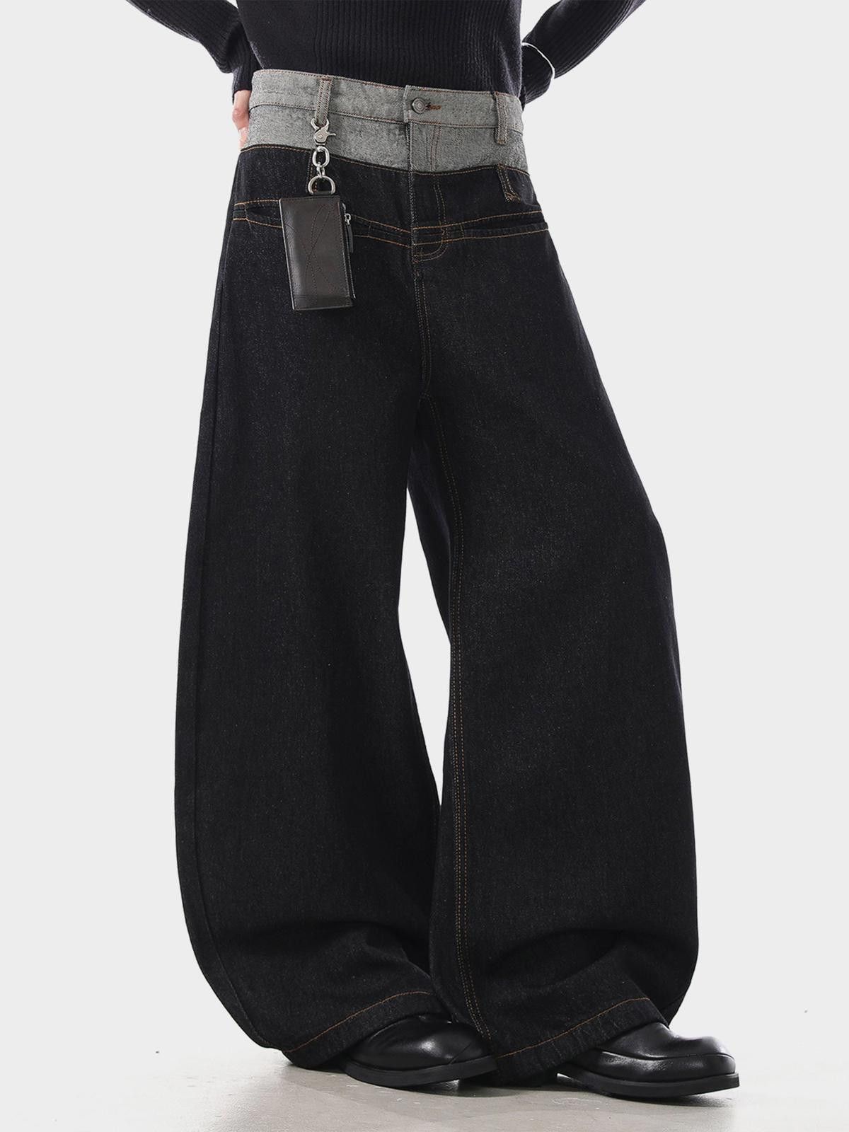 Japanese Brand Black Wide Leg Denim Jeans, Baggy Barrel Leg Jeans Size US 32 / EU 48 - 3 Thumbnail