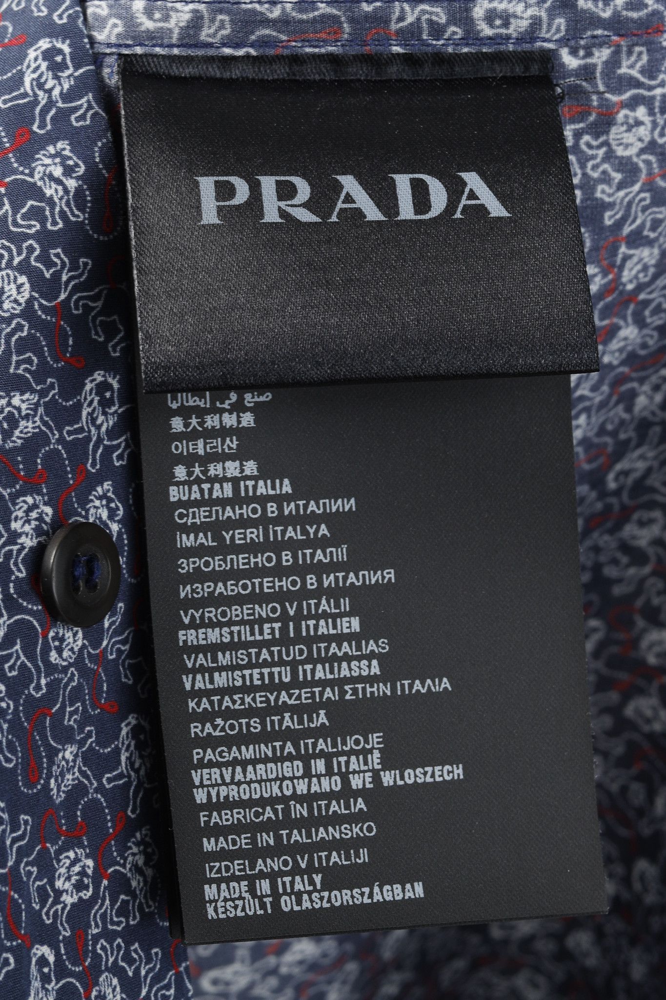Prada Prada Navy Lion-Print Cotton Short-Sleeve Button-Up Shirt Size US L / EU 52-54 / 3 - 9 Thumbnail