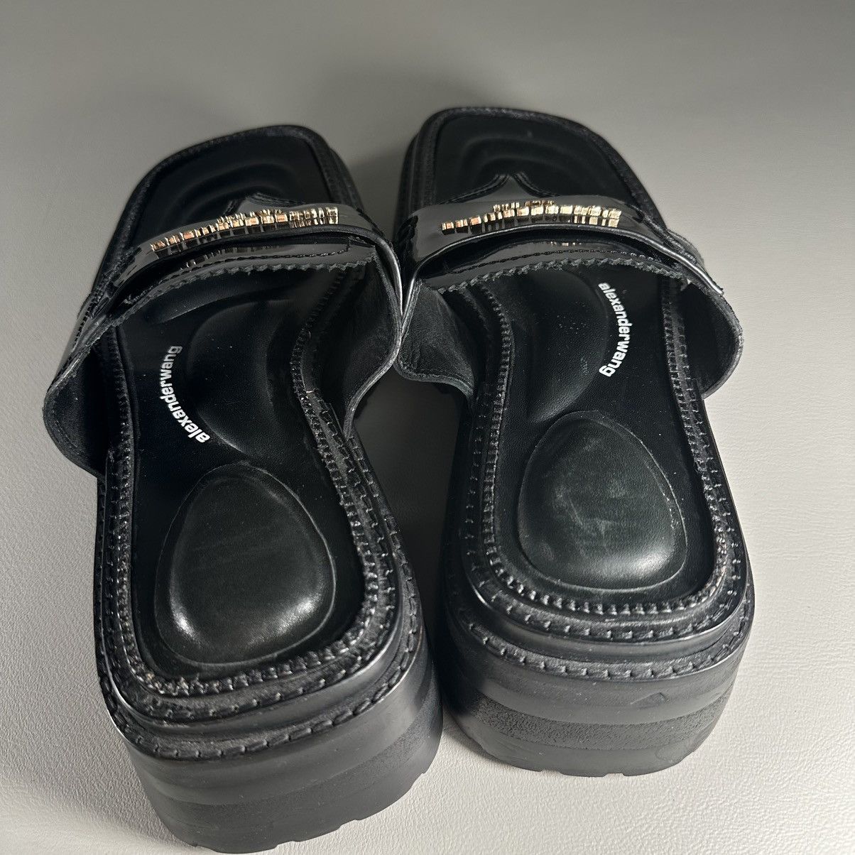 Alexander Wang Alexander Wang Carter Platform Black Leather Slip On Sandals Size US 7 / IT 37 - 8 Thumbnail