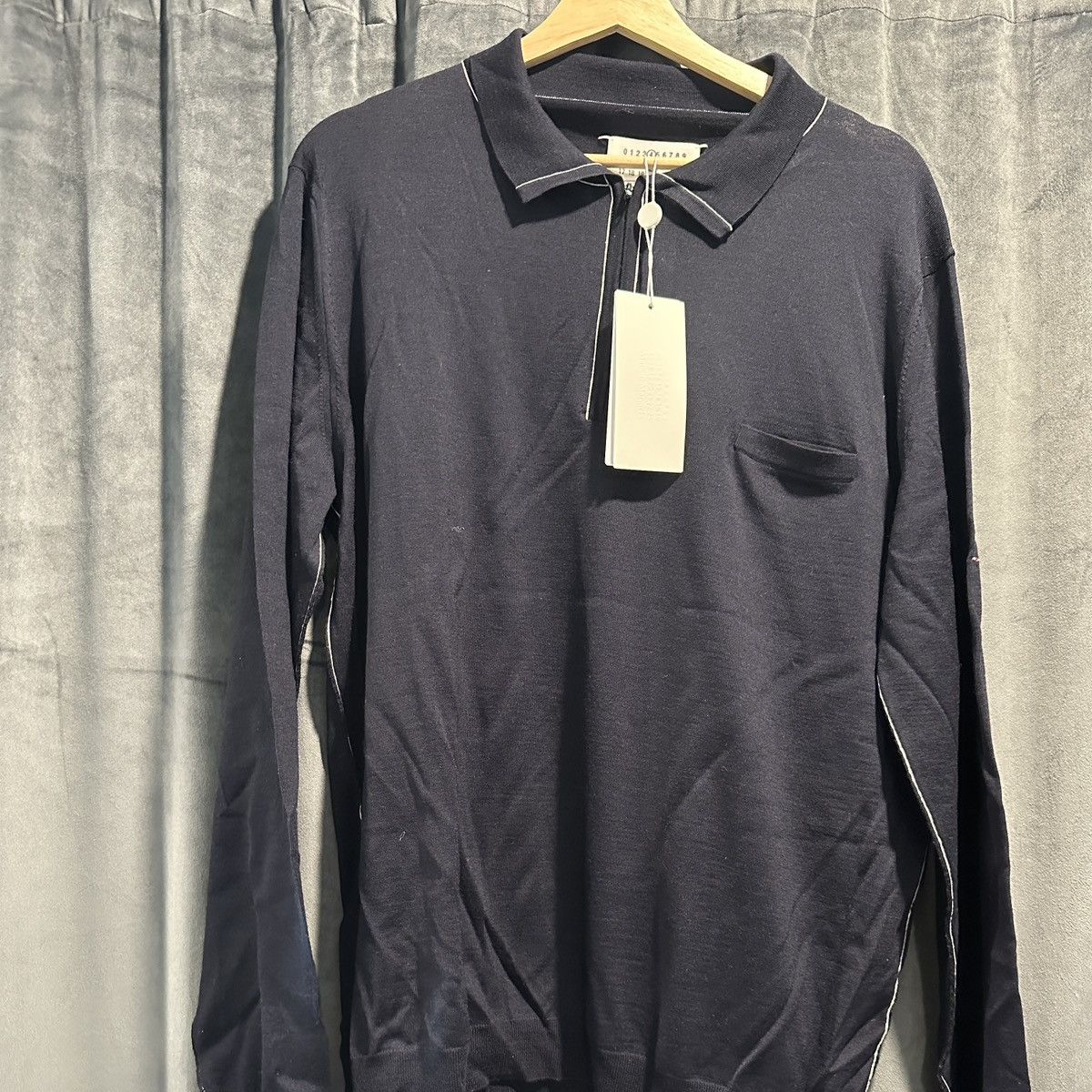 image of Maison Margiela Mason Margiela Merino Wool & Cotton Polo Sweater New W Tags in Navy, Men's (Size XL