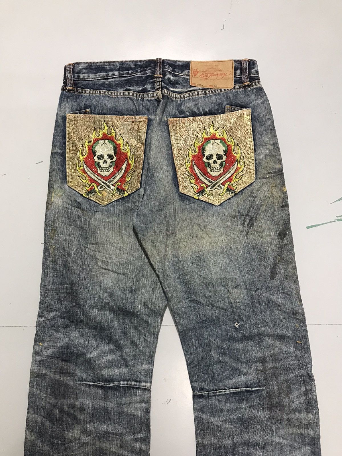 Ed Hardy Vintage ed hardy skull fire embroidered denim Size US 32 / EU 48 - 11 Thumbnail