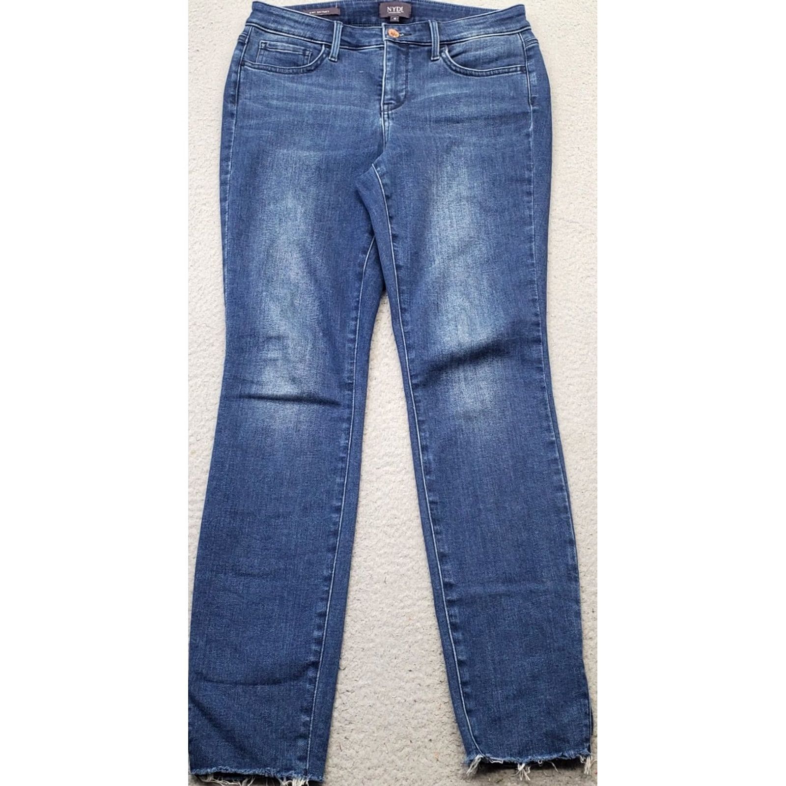 NYDJ NYDJ Ami Skinny Jeans Womens 4 Blue Denim Stretch Faded Boho Raw Hem Whiskered Jeans Women 4 Blue Denim Skinny NYDJ Ami WW Menz Size 27" / US 4 / IT 40 - 2 Thumbnail