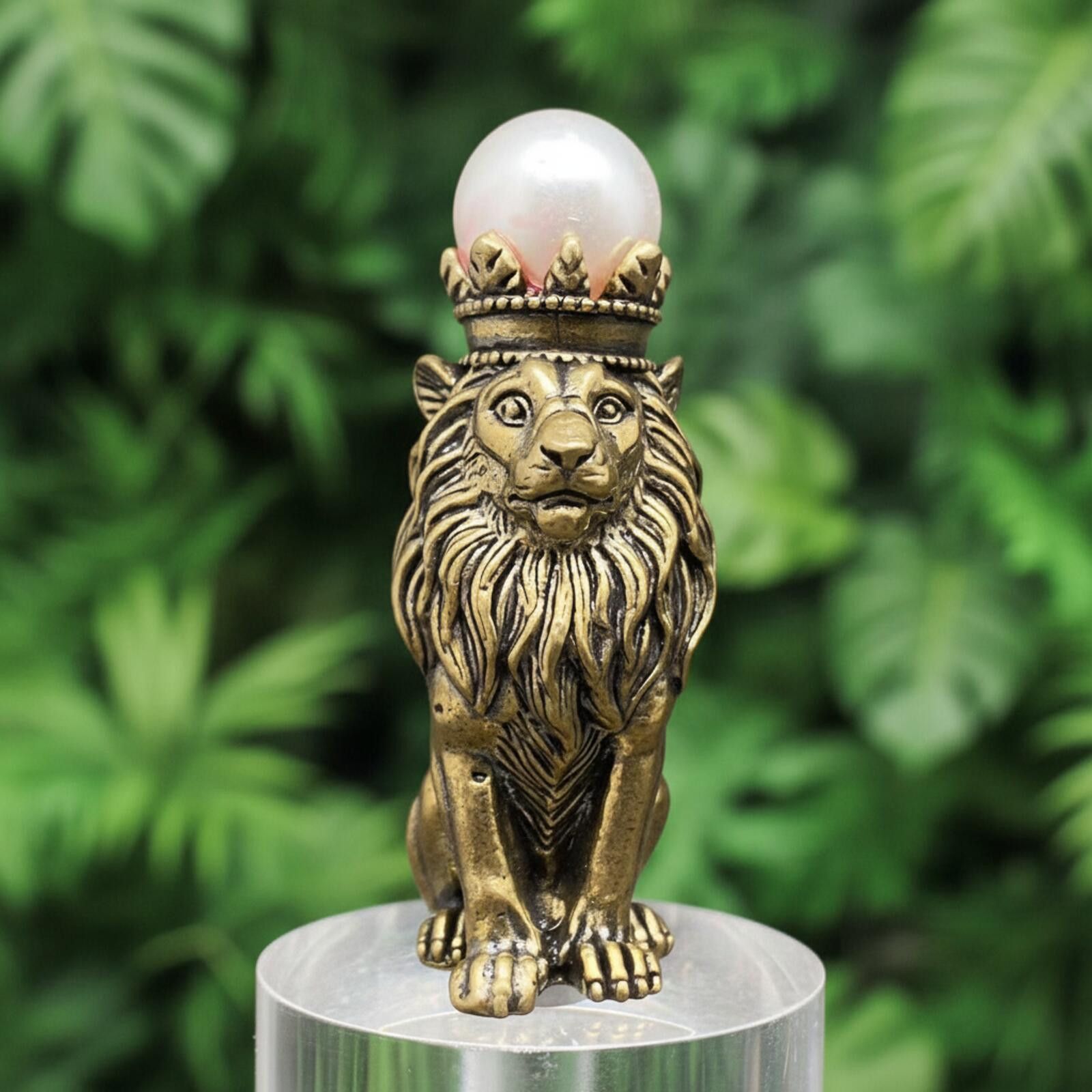 Unknown London Brass Lion Figurine with Crown and Pearl Accent Size ONE SIZE - 1 Thumbnail
