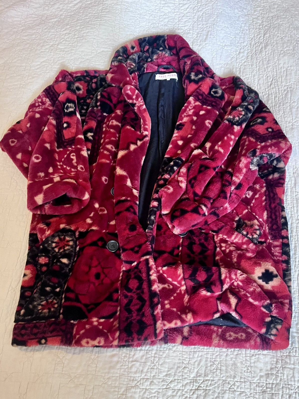Free People Free People Patchwork Coat Oversized Fuzzy Longline Jacket Size M / US 6-8 / IT 42-44 - 1 Thumbnail