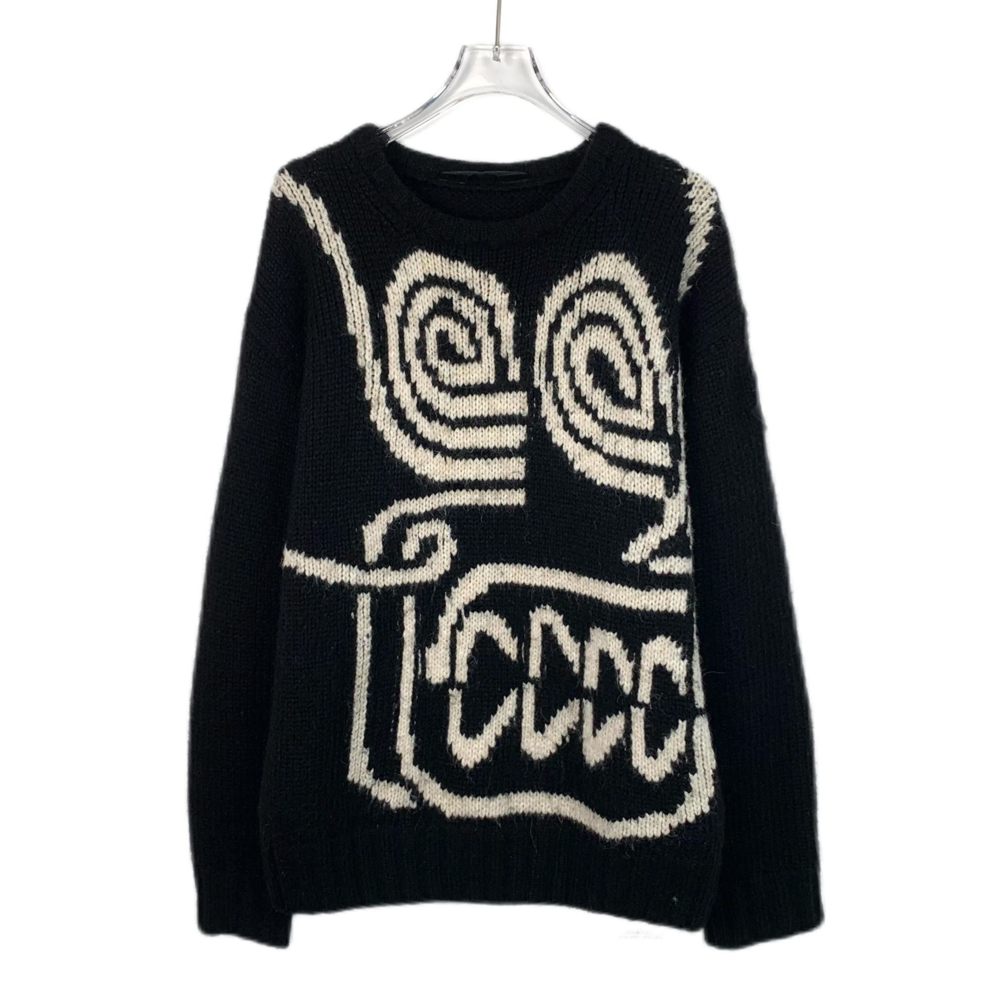 Moncler Moncler Black Wool Sweater With White Abstract Face Size US M / EU 48-50 / 2 - 1 Thumbnail