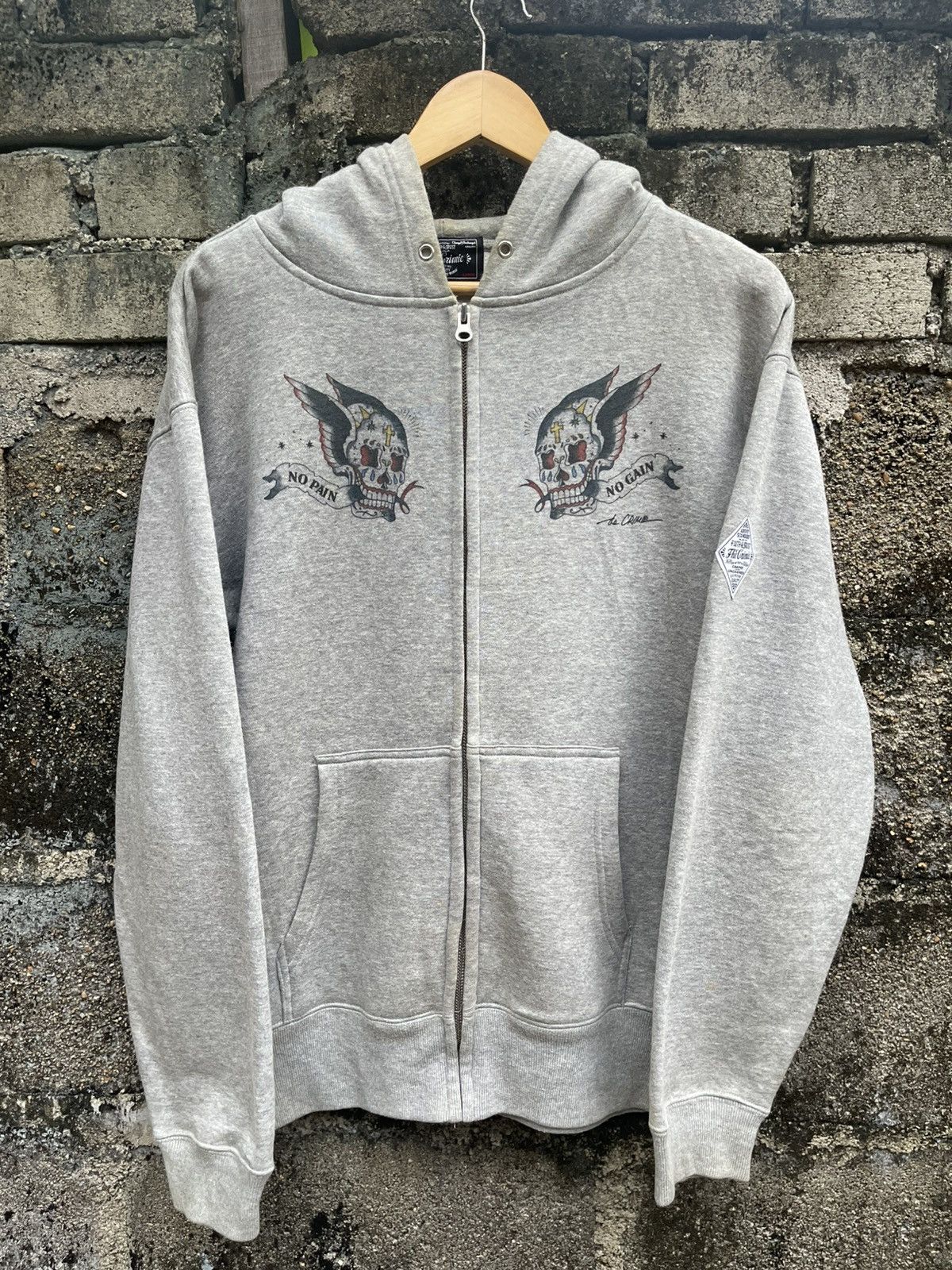 Vintage La Chouette 'No Pain No Gain' Skull Hoodie – Made in Japan Size US L / EU 52-54 / 3 - 1 Thumbnail
