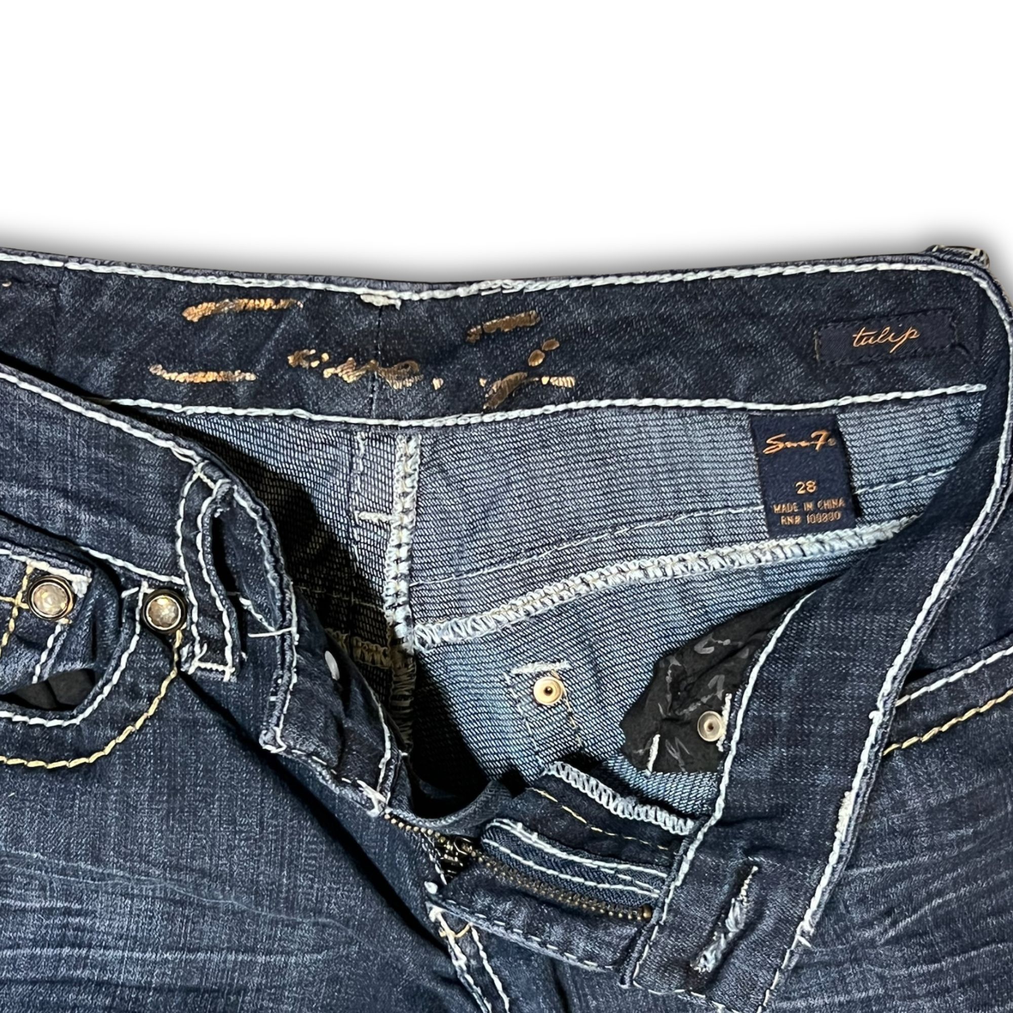 Seven 7 Seven 7 Bootcut Jeans Dark Wash Denim Size 28 Raw Hem Distre Size 28" / US 6 / IT 42 - 5 Thumbnail