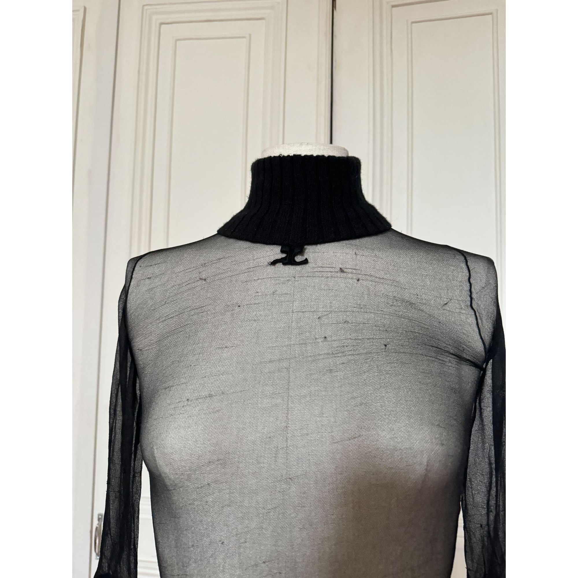 Courreges 1970s Black Nylon Sheer Top Size XS / US 0-2 / IT 36-38 - 2 Thumbnail