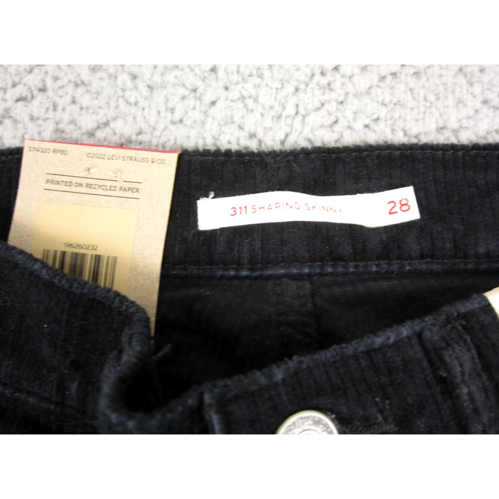 Levi's Levi's 311 Shaping Skinny Jeans Womens 29 x 28 Black Corduroy Cotton Button Zip Pockets Regular Stretch Size 29" - 4 Thumbnail