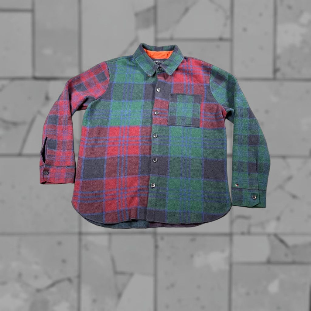 Tommy Hilfiger Jacket Mens Large Shacket Tartan Green Red Plaid Flannel