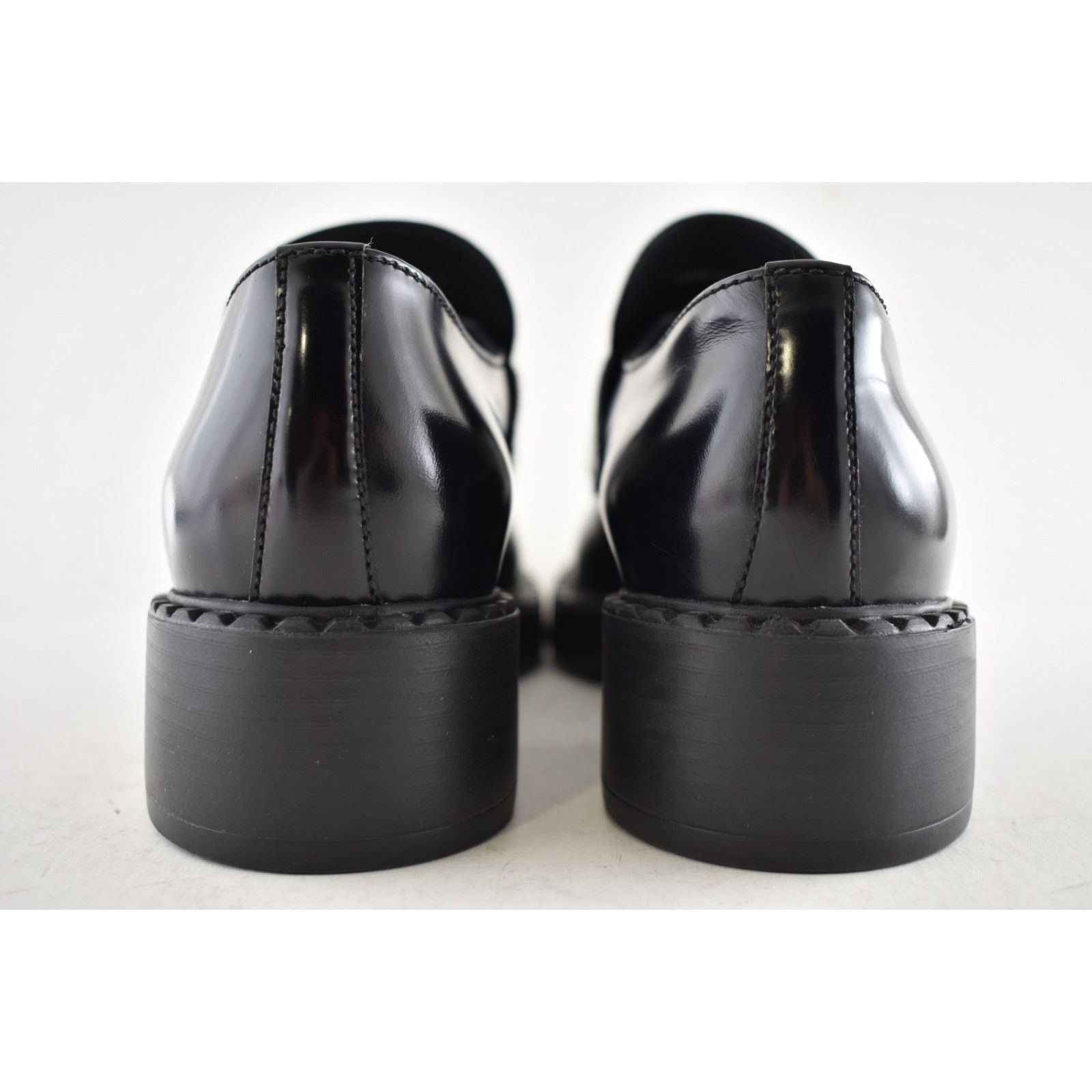 Prada Prada Chocolate Black Brushed Leather Silver Logo Platform Size US 10 / IT 40 - 16 Thumbnail