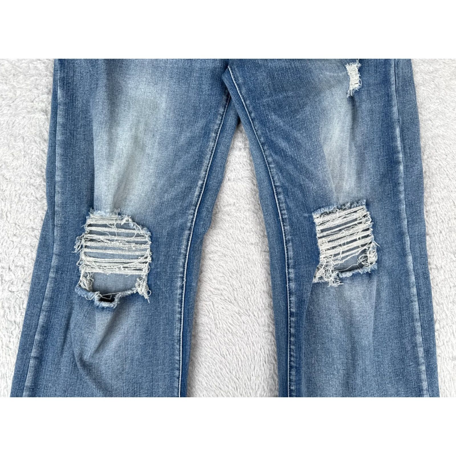 Vintage Womens Jeans Blue Denim Wide Leg Flared Distressed Mid Rise 27x28 Cotton Blend 6 Regular 5-Pocket Design Jeans Size 28" / US 6 / IT 42 - 3 Thumbnail
