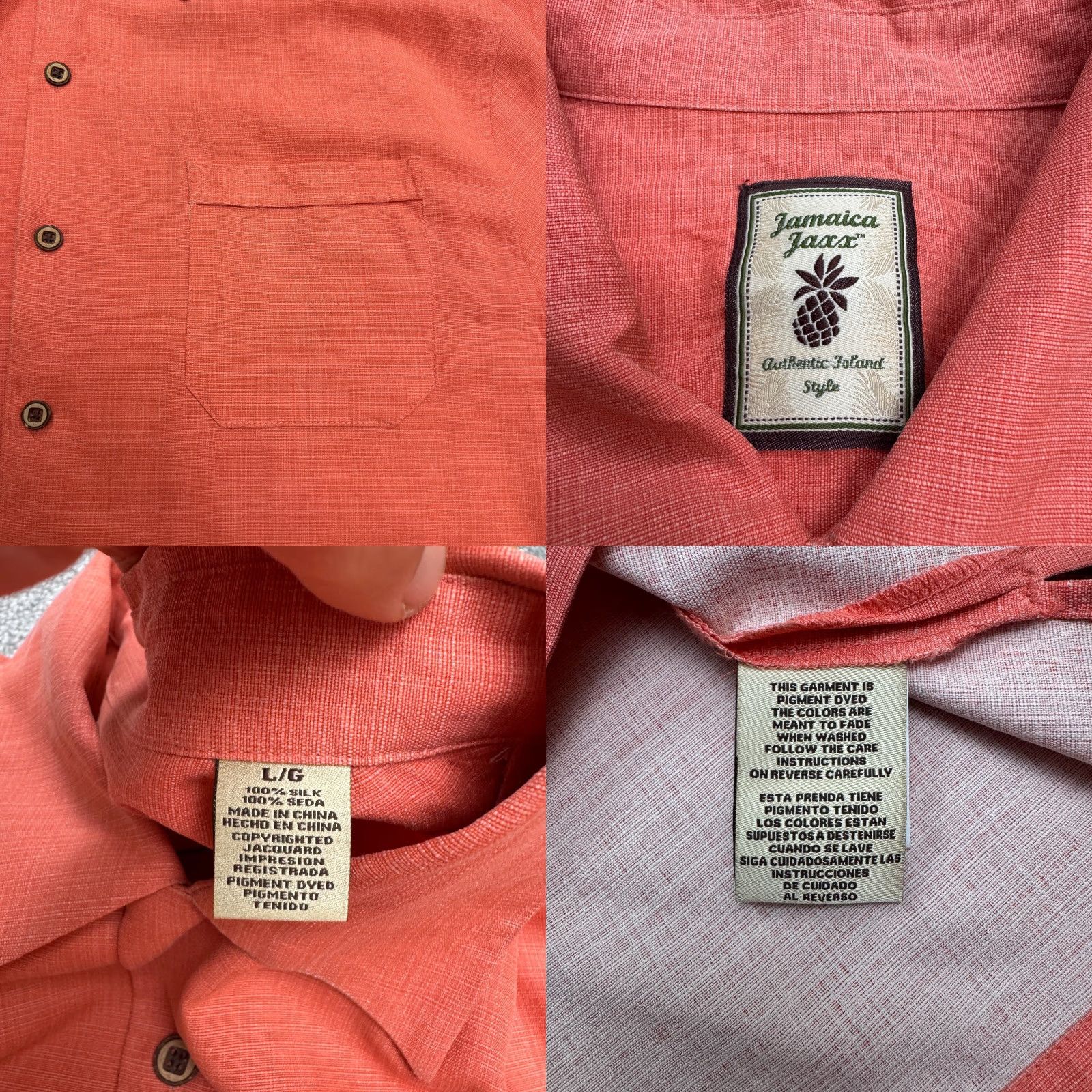 Vintage Jamaica Jaxx Button-Down Shirt Mens Large Coral Short Sleeve Silk Vacahun Hawaiian Beach Vacation Shirt L Mens Size US L / EU 52-54 / 3 - 8 Thumbnail
