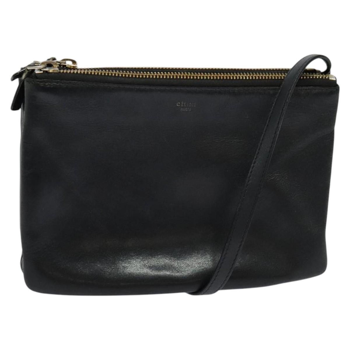 Celine CELINE Trio Shoulder Bag Leather Black Gold Size ONE SIZE - 1 Thumbnail