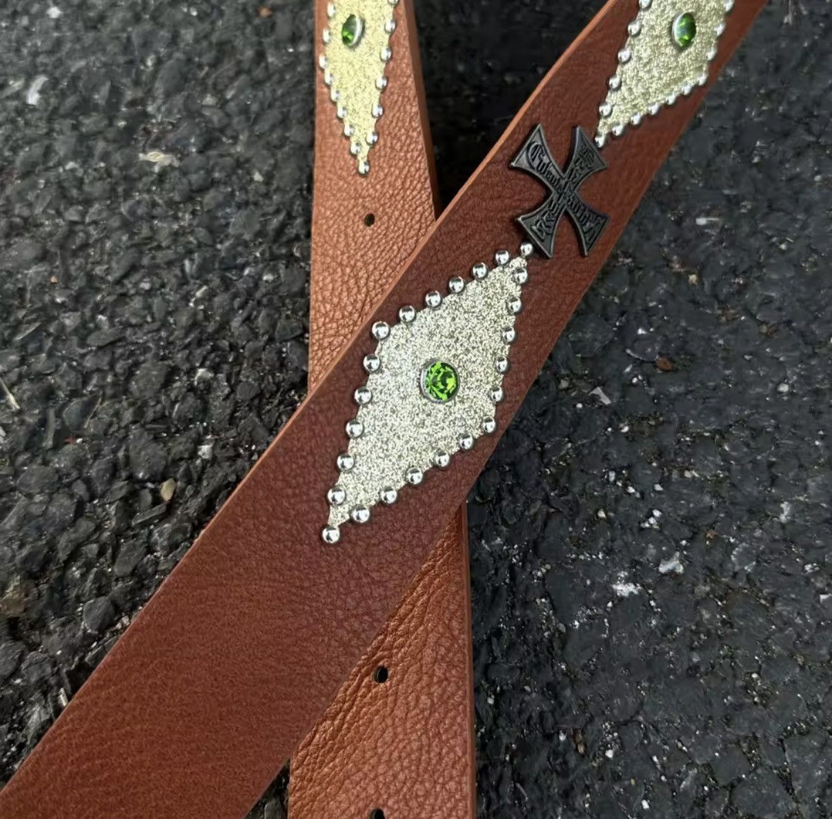 Other Brown Embellished PU Leather Gothic Punk Belt Size ONE SIZE - 2 Thumbnail