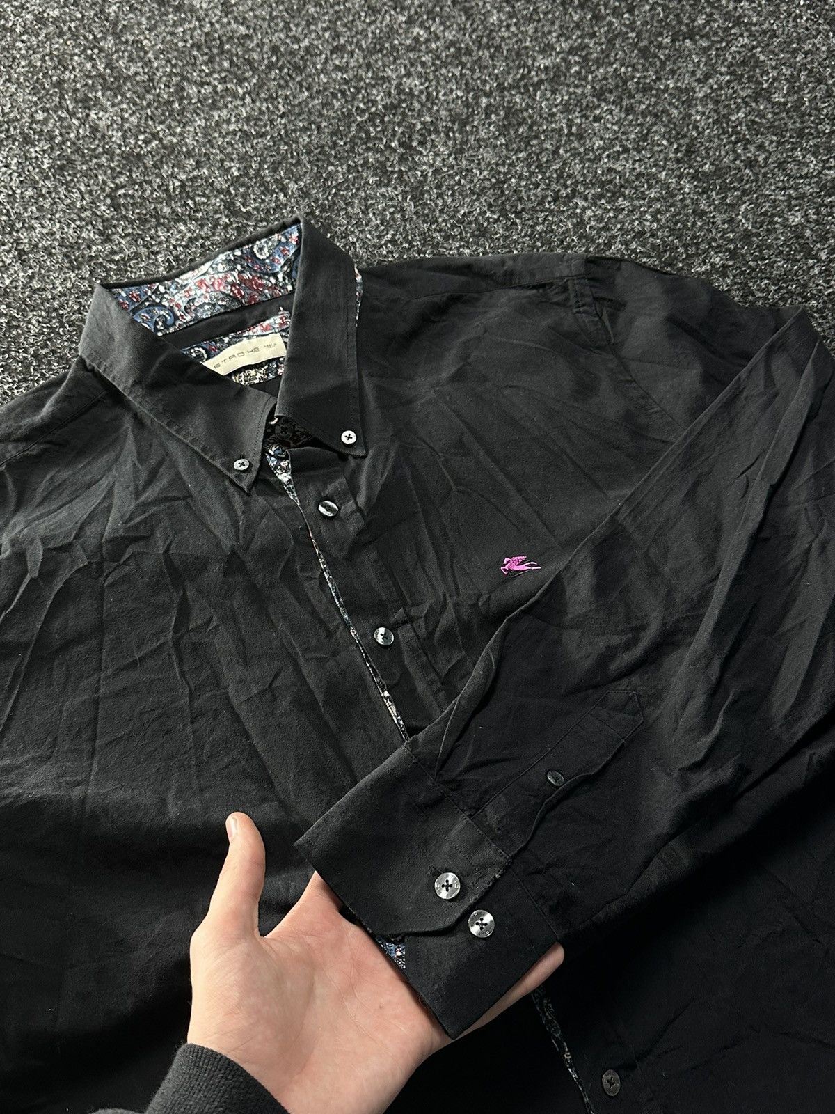 Etro × Vintage 🚨 VINTAGE ETRO 42 BLACK SHIRT LOGO PURPLE LUXURY OLD MONEY Size US L / EU 52-54 / 3 - 8 Thumbnail