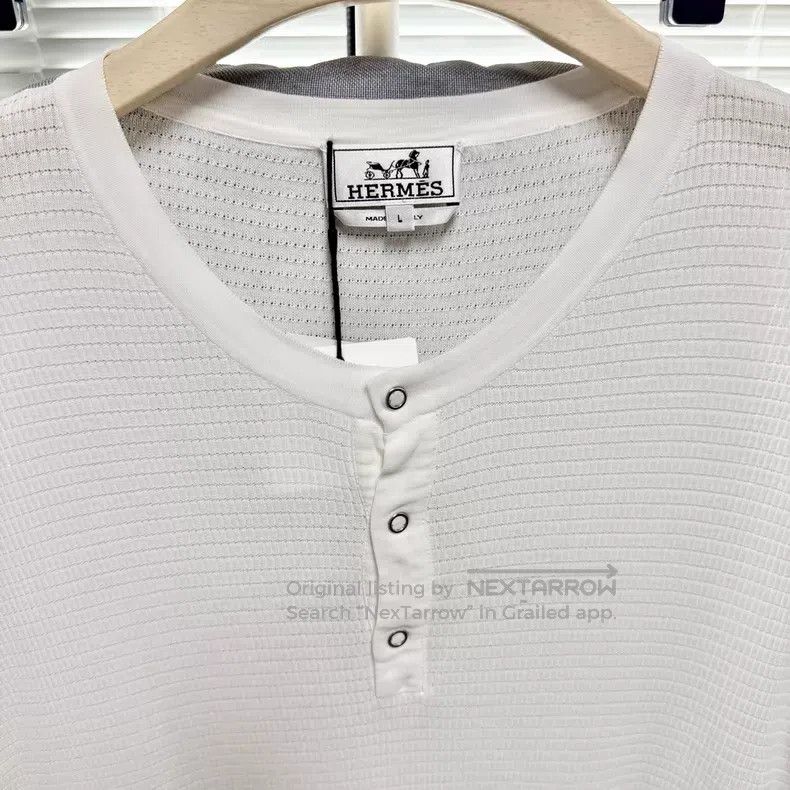 Hermes Hermes Short Sleeve T-Shirt, Waffle Henley Neck, White Size US L / EU 52-54 / 3 - 3 Thumbnail