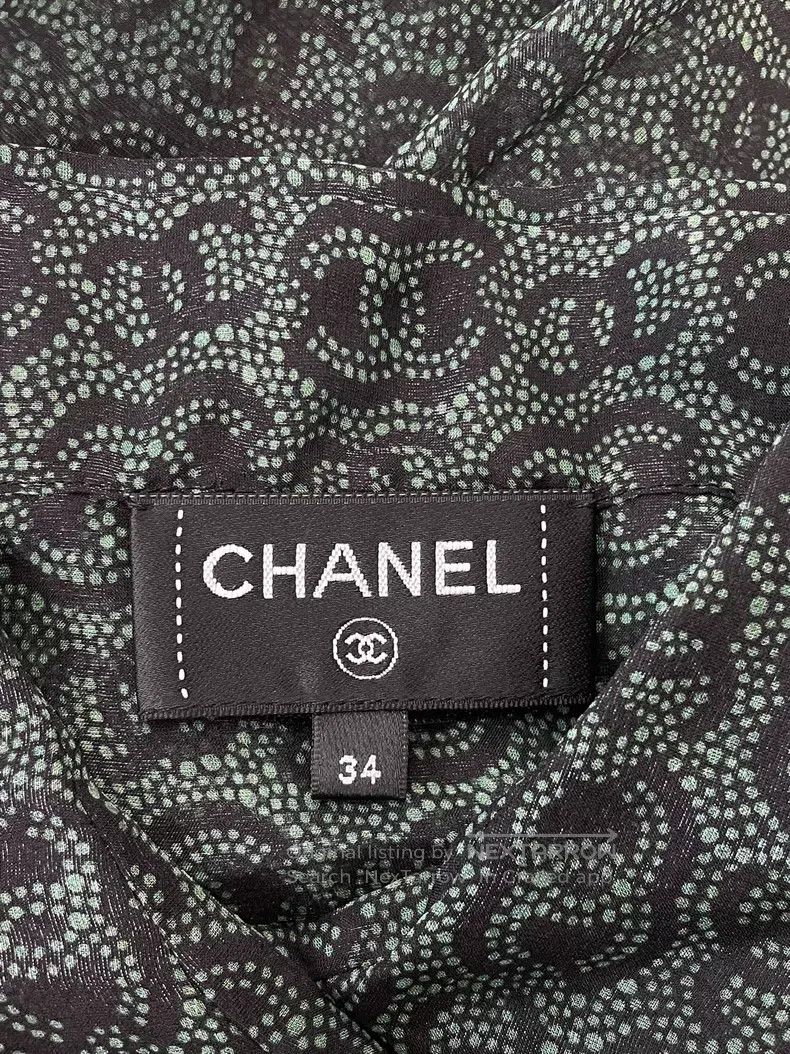 Chanel Chanel Dark green full logo silk shirt Size XXS / US 00 / IT 34 - 4 Thumbnail