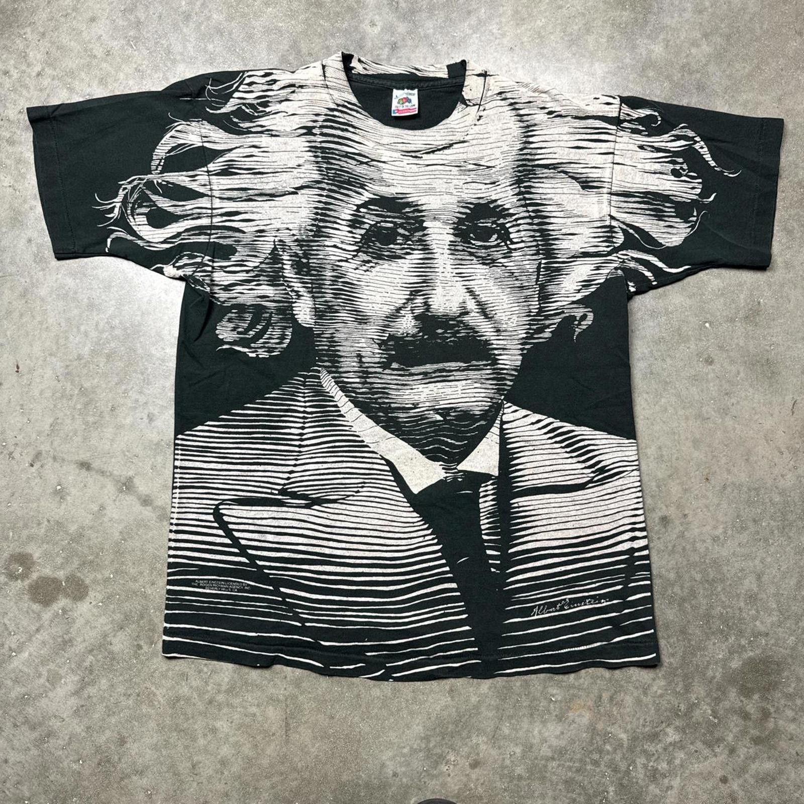 Fruit Of The Loom Albert Einstein All Over Front Print Vintage 90's T-Shirt Size US L / EU 52-54 / 3 - 1 Thumbnail