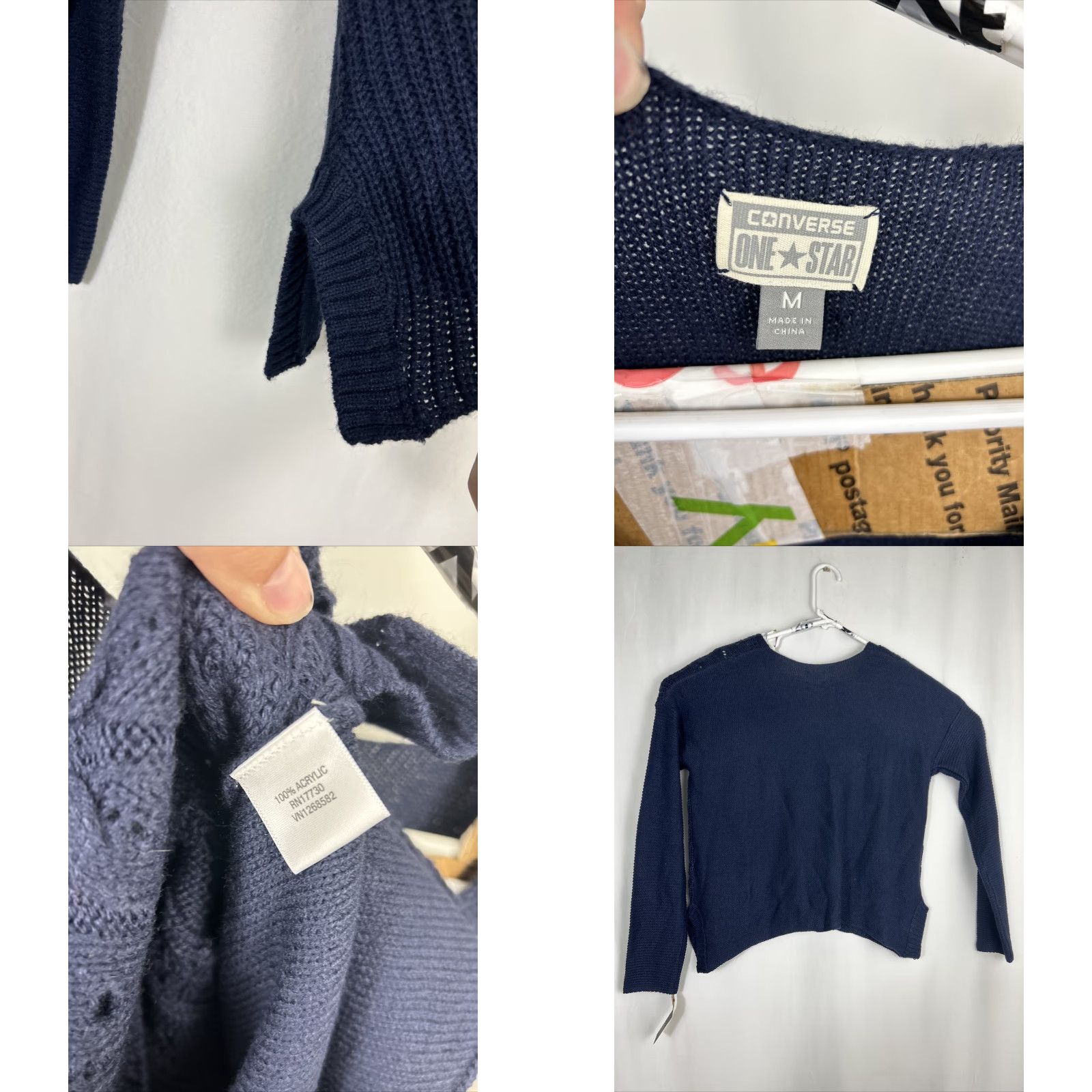 Converse Converse One Star Womens Sweater V-Neck Pullover Navy Blue M Size M / US 6-8 / IT 42-44 - 8 Thumbnail