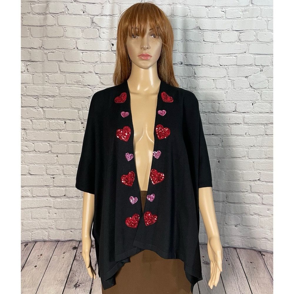 Other NWT New Victoria Harbour Heart Sequin Embroidered Black Pon Size ONE SIZE - 1 Thumbnail