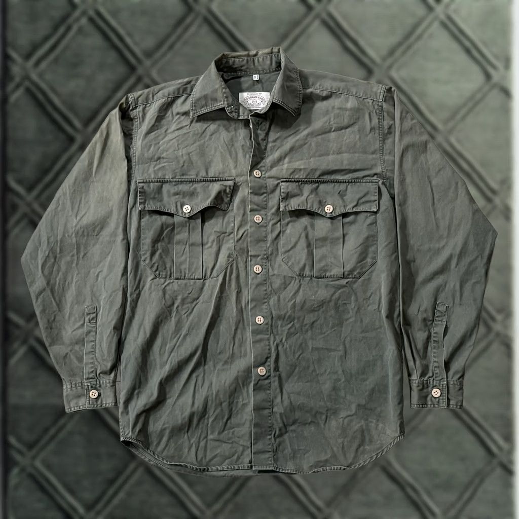 Vintage VINTAGE Armani Jeans Military Button Down Longsleeve Shirt XS FIT: S/M Italy Shirt Mens Cotton Olive Green 80s Slim? Size US XS / EU 42 / 0 - 1 Thumbnail