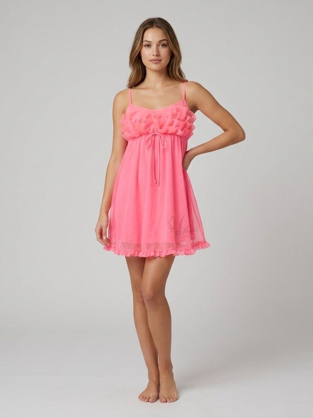 Vintage Vintage 60s Fluoro Pink Nylon Chiffon Babydoll Nightie - XS Size XS / US 0-2 / IT 36-38 - 1 Thumbnail