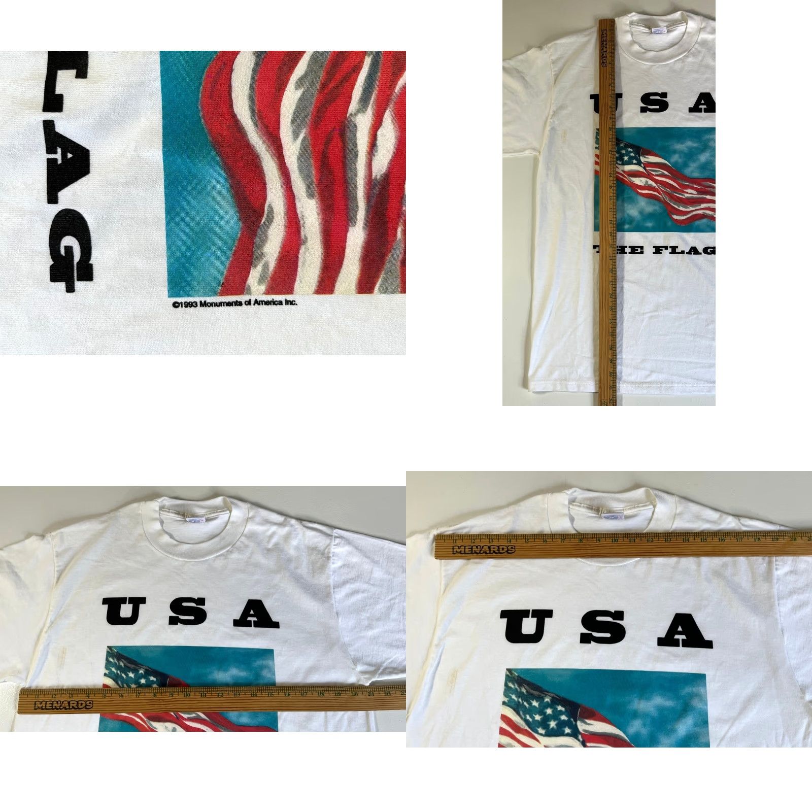 Jerzees VINTAGE Jerzees T-Shirt USA Flag Graphic 1993 Monuments of America White Cotton L Mens Size US L / EU 52-54 / 3 - 9 Thumbnail