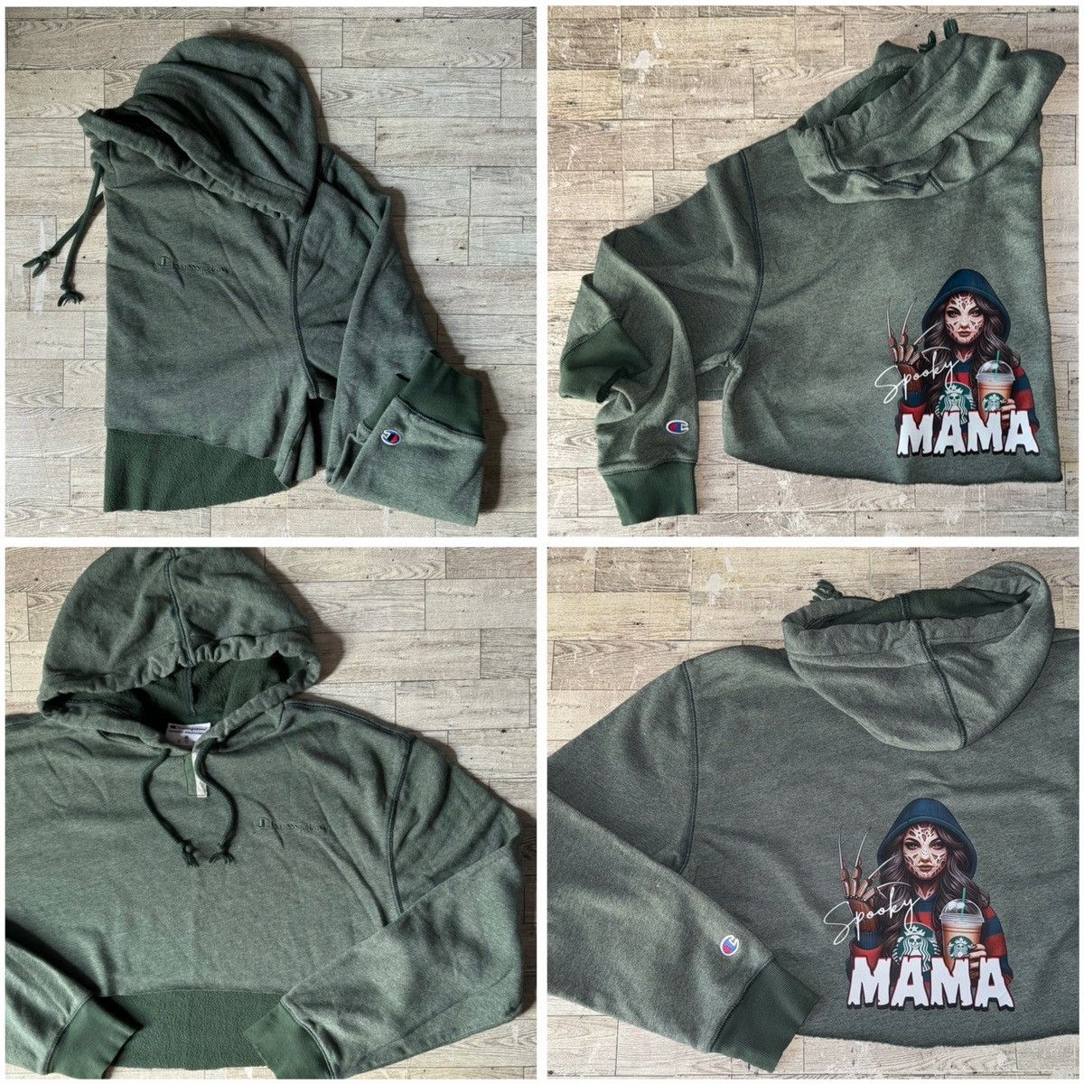 Champion Spooky Mama, Coffee & Halloween, Reworked Cropped Hoodie Size M / US 6-8 / IT 42-44 - 8 Thumbnail