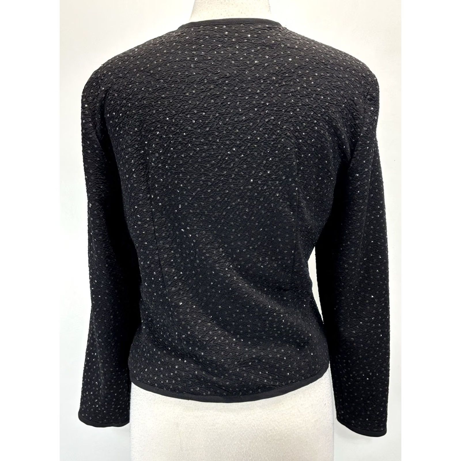 Vintage VINTAGE Jessica Howard 2 Pc Dress Set Jacket Dress Women's 8P Petite Black Sparkle Mock Neck Bow 90s Wedding Party Cocktail Formal Short Sleeve Size M / US 6-8 / IT 42-44 - 3 Thumbnail