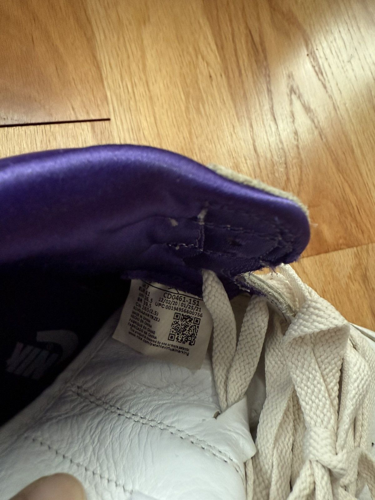Jordan Brand × Nike Womens AJ 1 og court purple (Men US 8, Wmn US9.5) Size US 8 / EU 41 - 7 Thumbnail