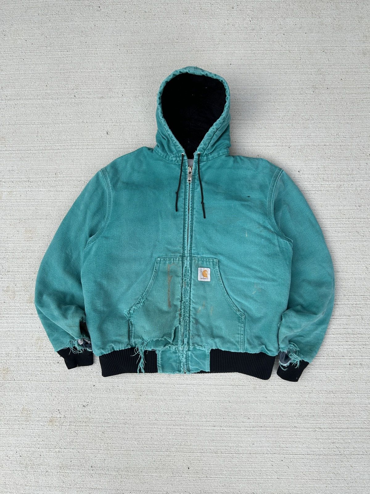 Carhartt × Vintage Vintage 90s Aqua Carhartt Hooded Jacket Size US L / EU 52-54 / 3 - 1 Thumbnail