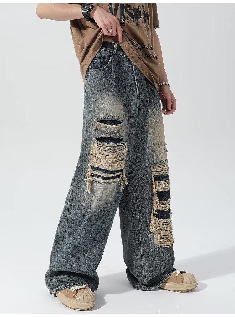 Japanese Brand × Jean Vintage Loose Holes Spliced Jeans Size US 29 - 3 Thumbnail