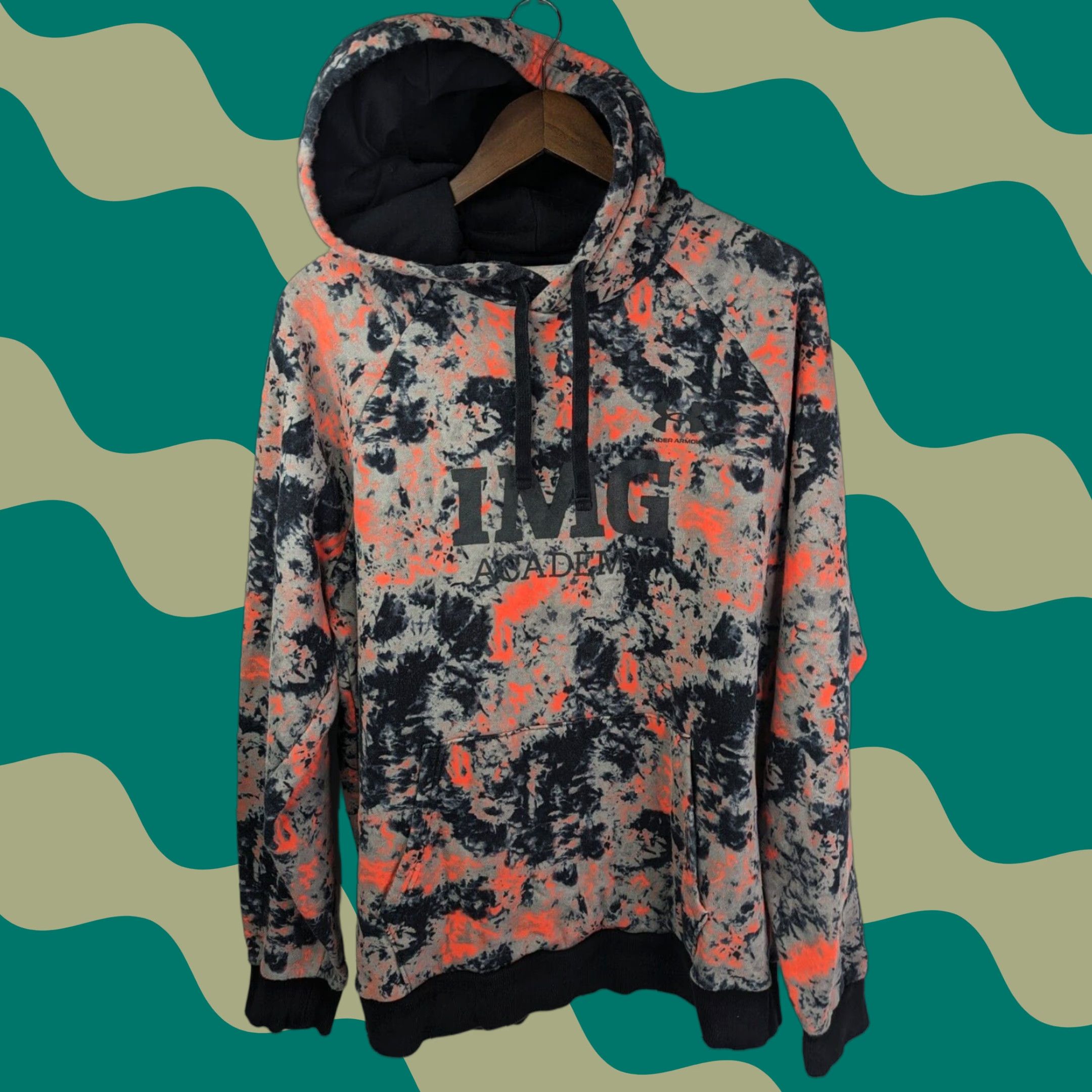 Under Armour Hoodie Mens L Rival Fleece IMG Academy Loose Cloud Dye Gray Orange