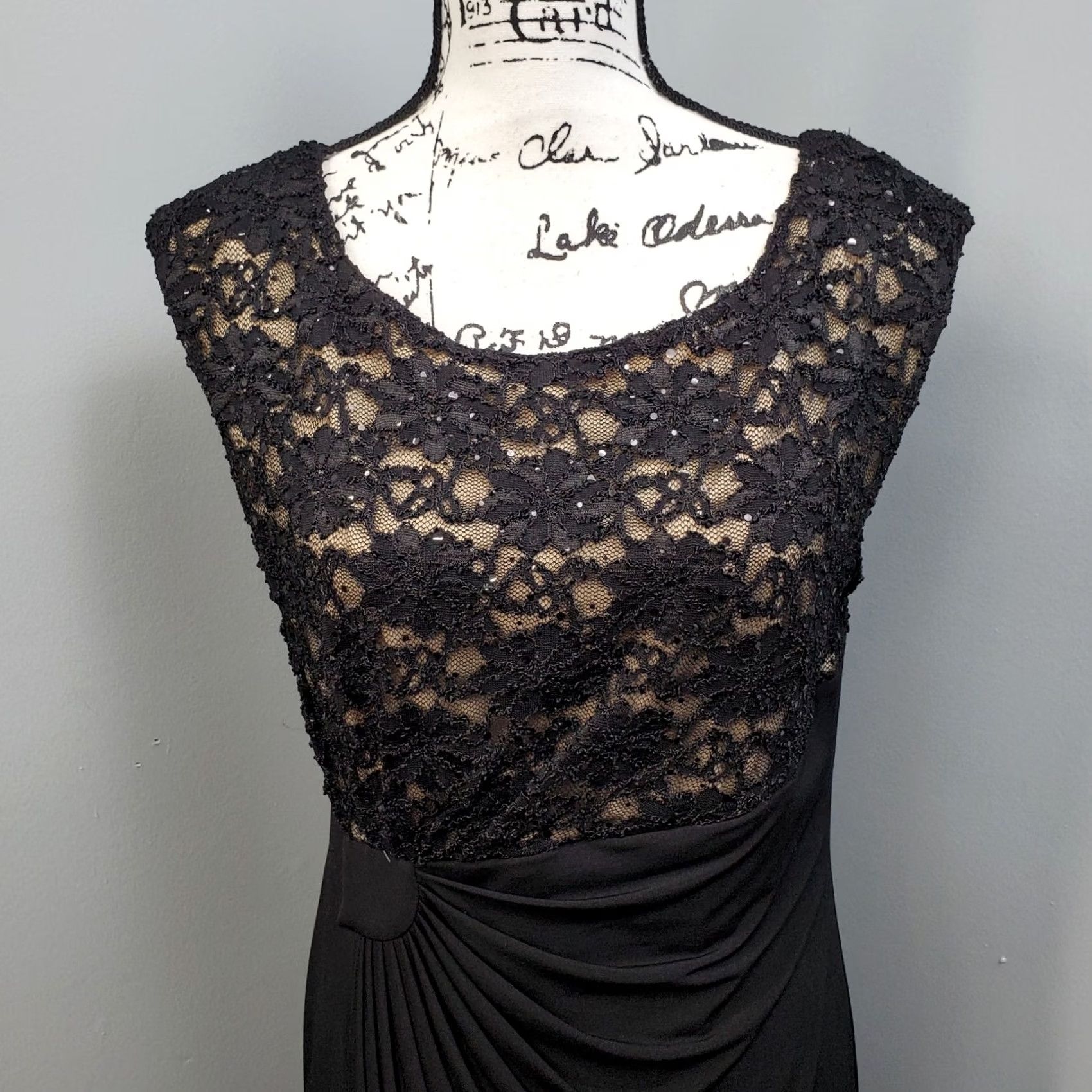 Vintage Connected Apparel Bodycon Dress Womens Size 14 Black Tan Lace Pleated Round Neck Size XL / US 12-14 / IT 48-50 - 3 Thumbnail