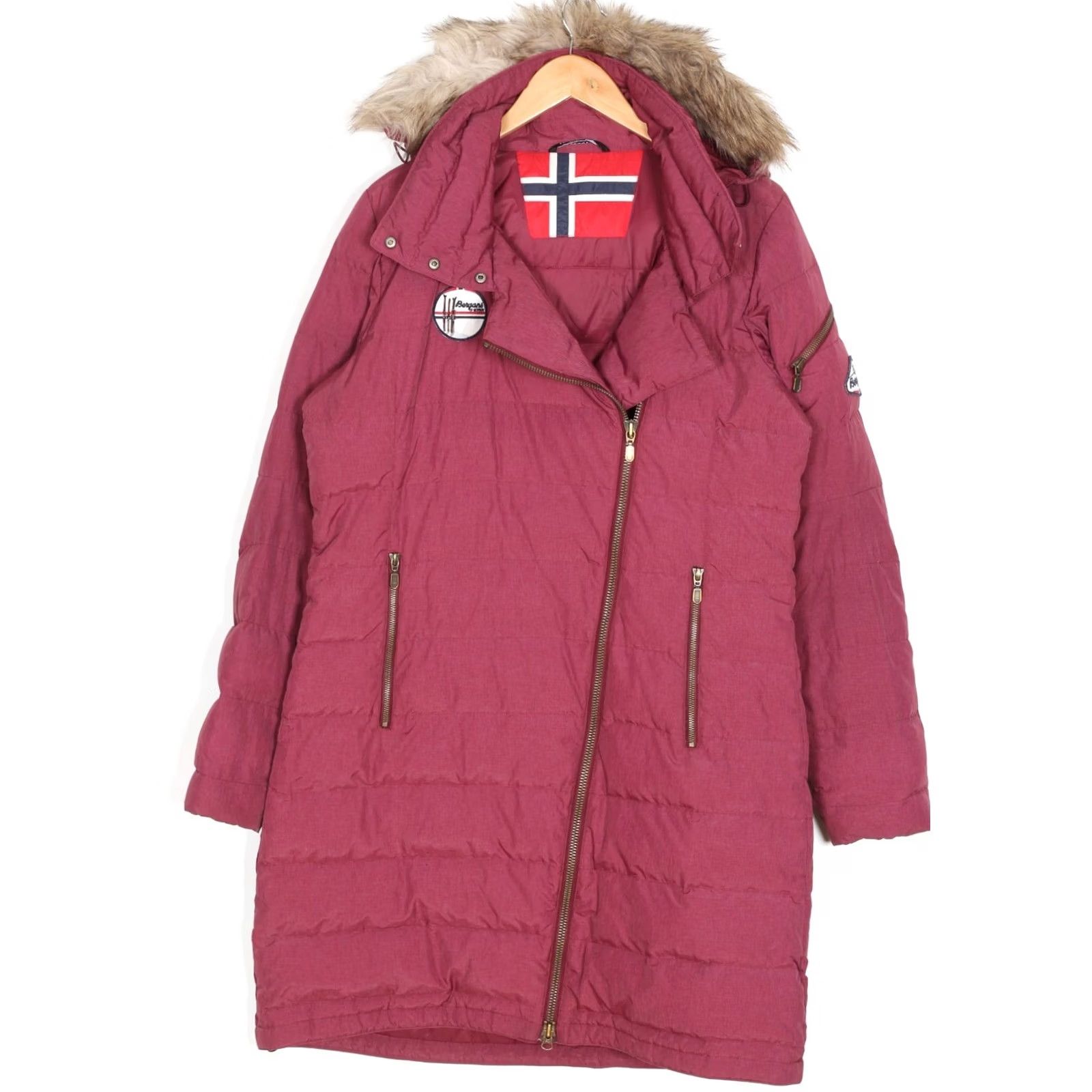 Vintage Bergans of Norway BODO Down Coat Jacket Women L Fur Hooded Long MJ6247 Pink Size L / US 10 / IT 46 - 2 Thumbnail