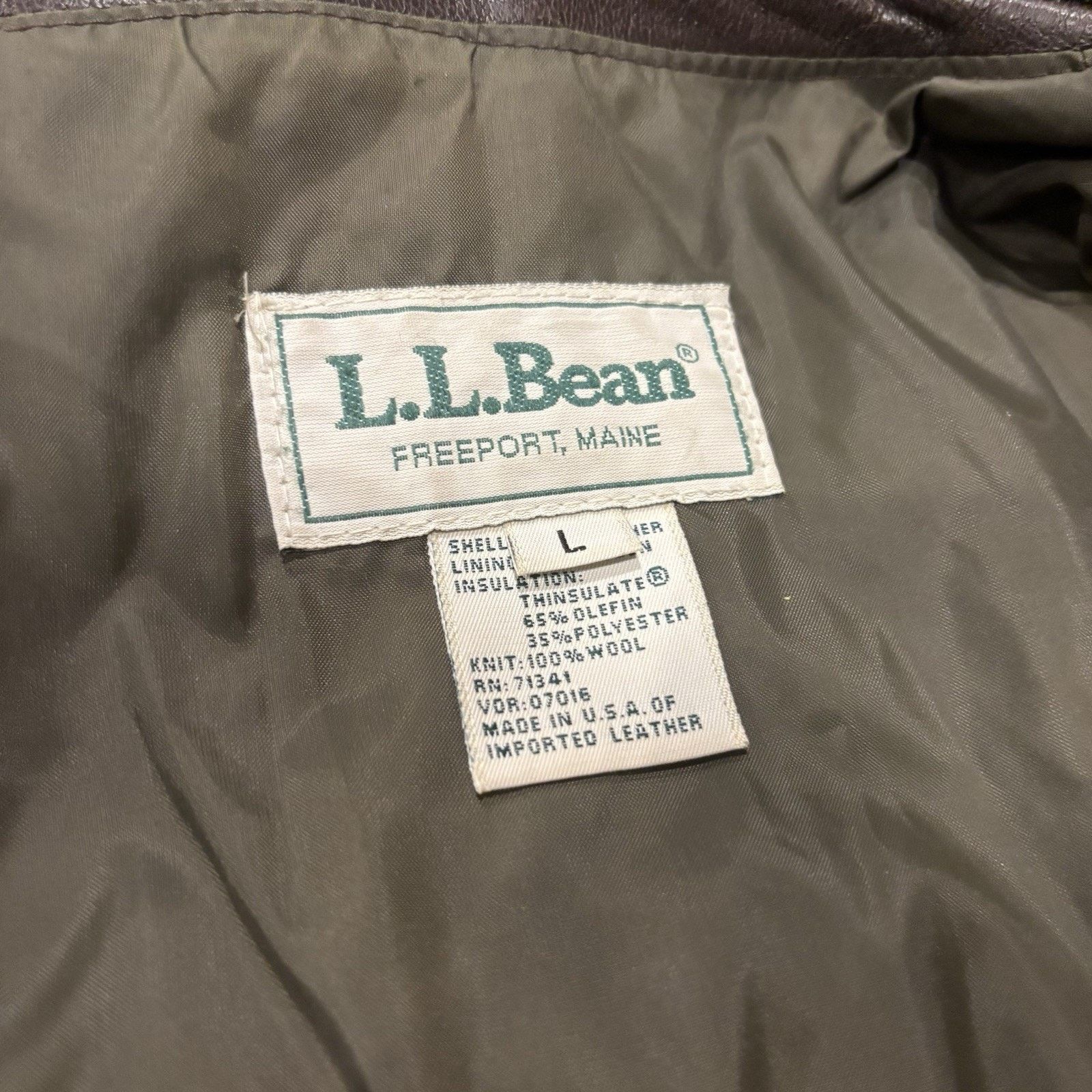 Vintage LL Bean Leather Bomber Jacket Mens L 80s Lined USA