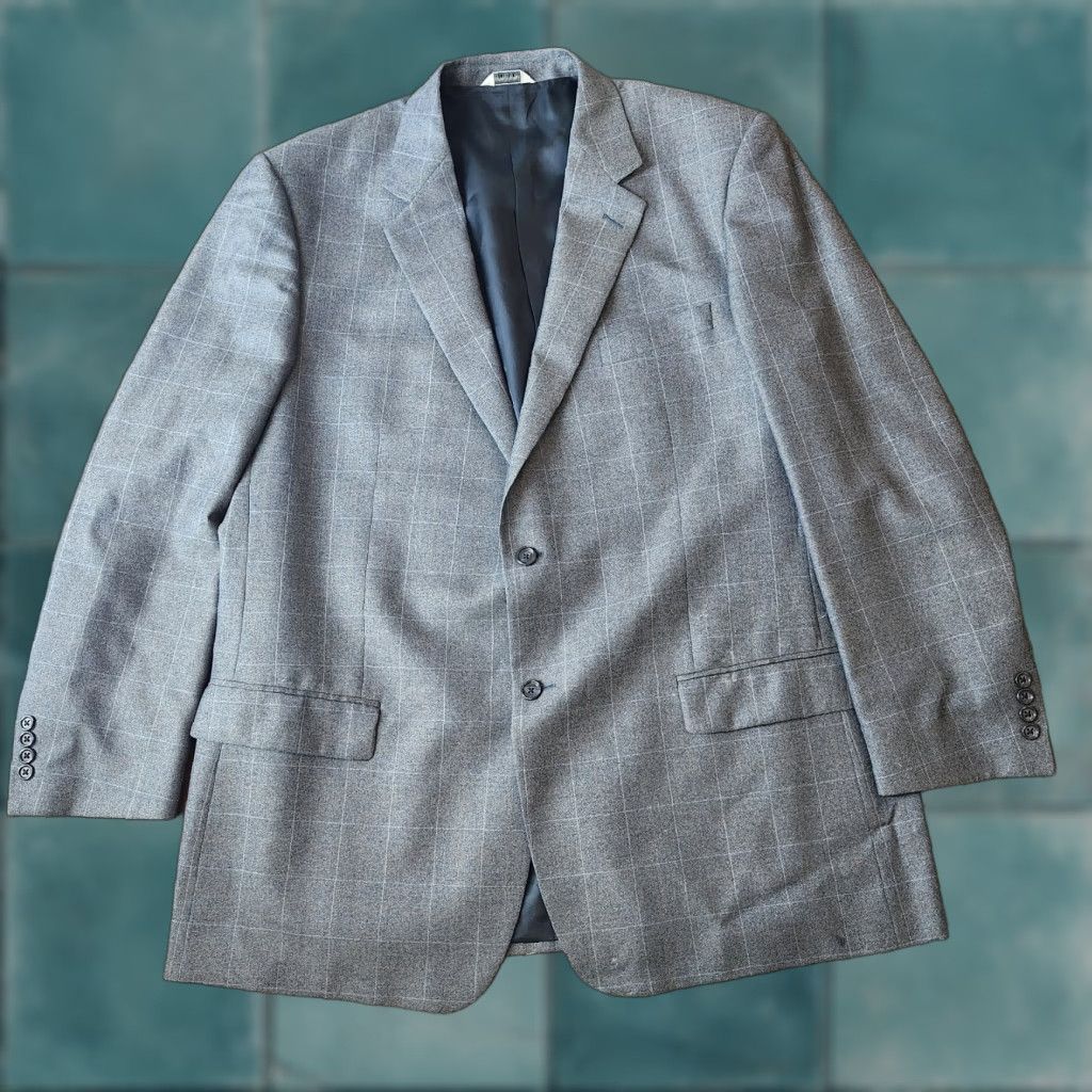 Joseph VINTAGE? No. Joseph Feiss Blazer 48L Gray Windowpane Wool Silk Sport Coat Mens Size 48R - 1 Thumbnail