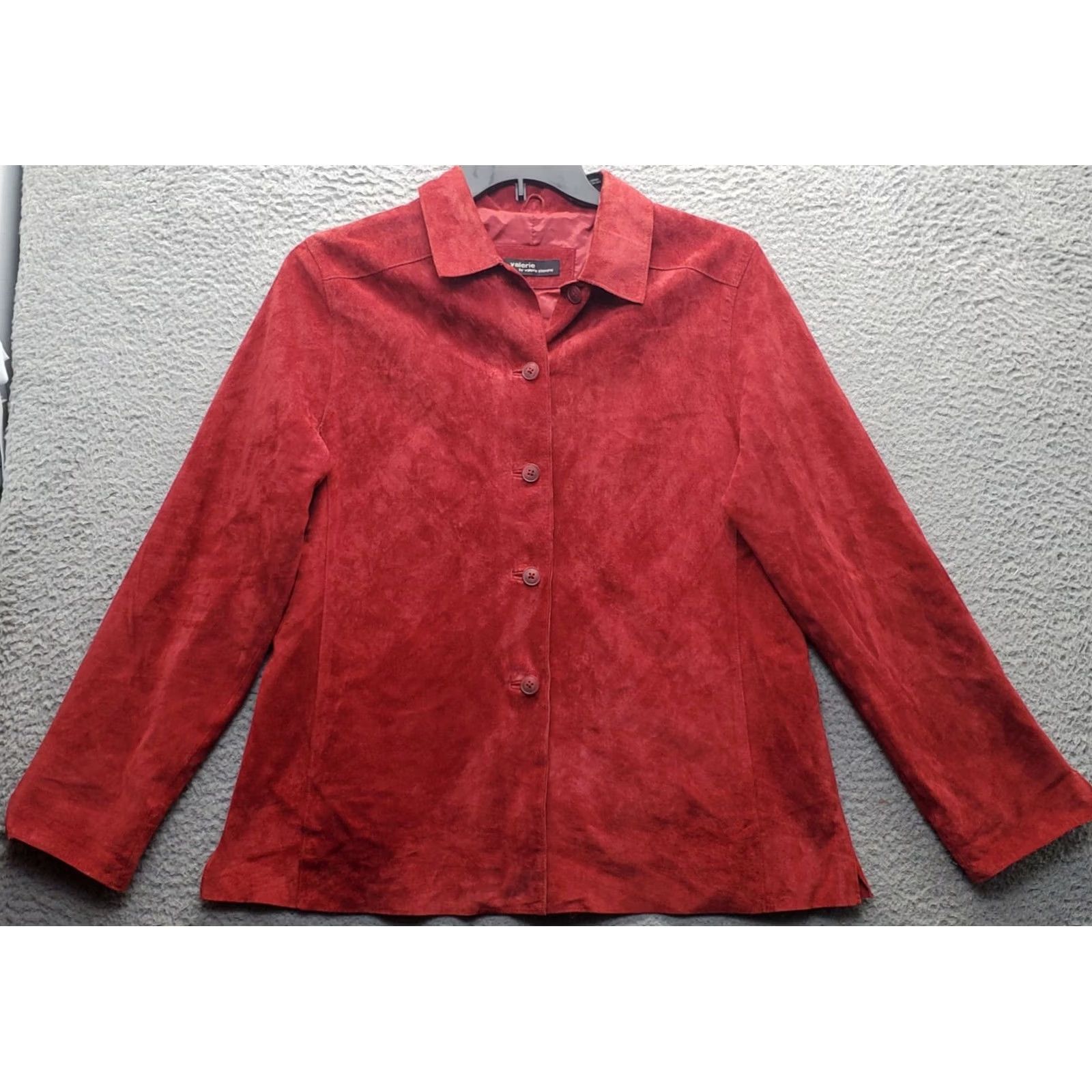 Vintage Valerie Stevens Shacket Women's L Red Leather Button Up Slit Sleeve Lined 100% Leather Casual Fall Winter Womens Size L Red Jacket Size L / US 10 / IT 46 - 2 Thumbnail