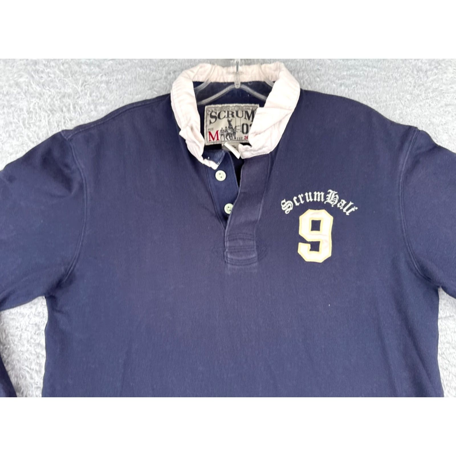 Vintage Scrum Shirt Men Medium Blue Rugby Long Sleeve 100% Cotton Vintage Embroidered Logo Polo Shirt Striped All Seasons Golf Sports Mens Size US M / EU 48-50 / 2 - 4 Thumbnail