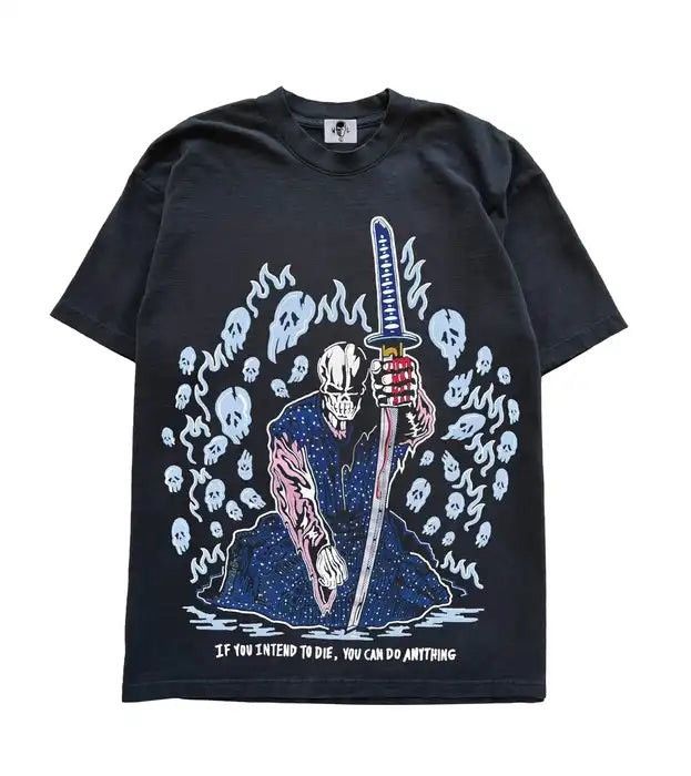 image of Warren Lotas Blue Skulls T-Shirt Size M in Washed Black, Men's
