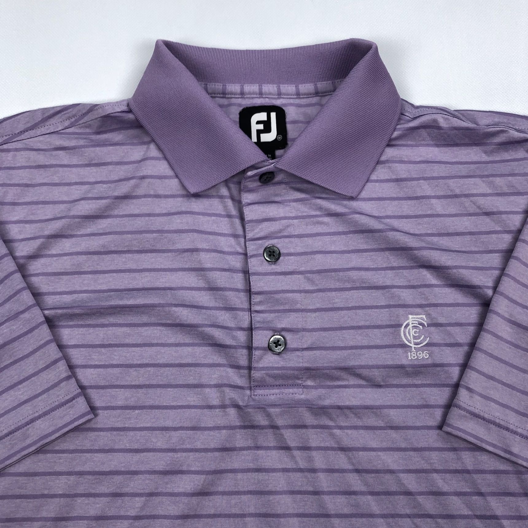 Footjoy FootJoy Men's M Polo Shirt Purple Striped Golf Performance FJ Cape Fear CFCC Shirt (Short Sleeve) Golf, Activewear, Casual Mens Size US M / EU 48-50 / 2 - 2 Thumbnail