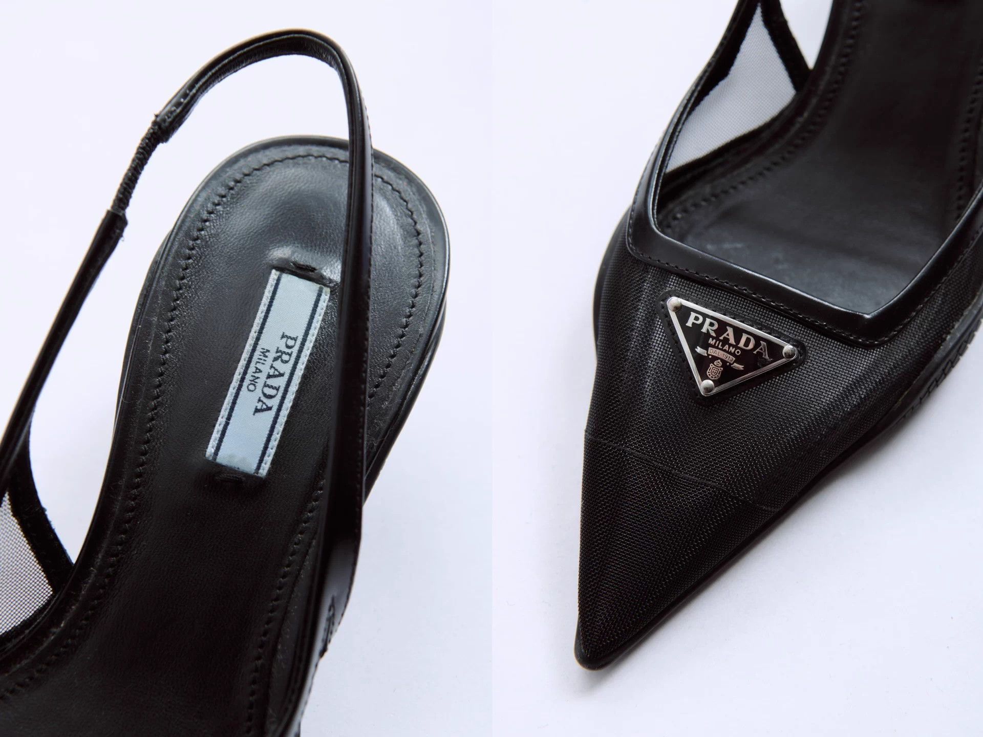 Prada PRADA 2022SS black mesh cat heels triangle logo Size US 6 / IT 36 - 7 Thumbnail