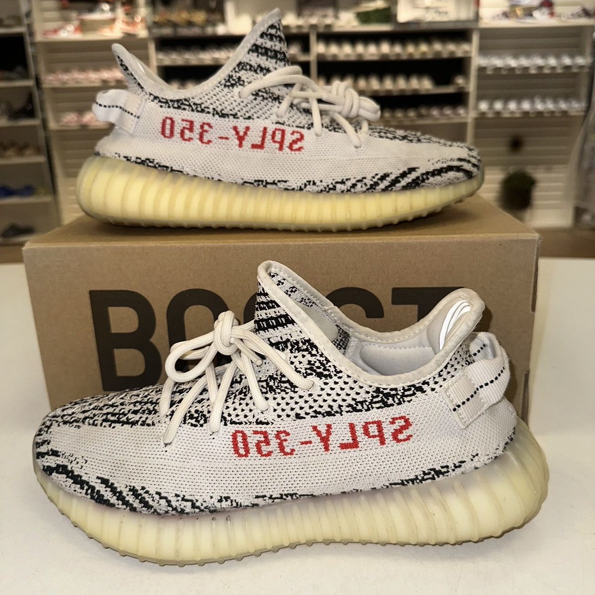 image of Size 7.5 - Adidas Yeezy Boost 350 V2 Low Zebra Shoes in White, Men's